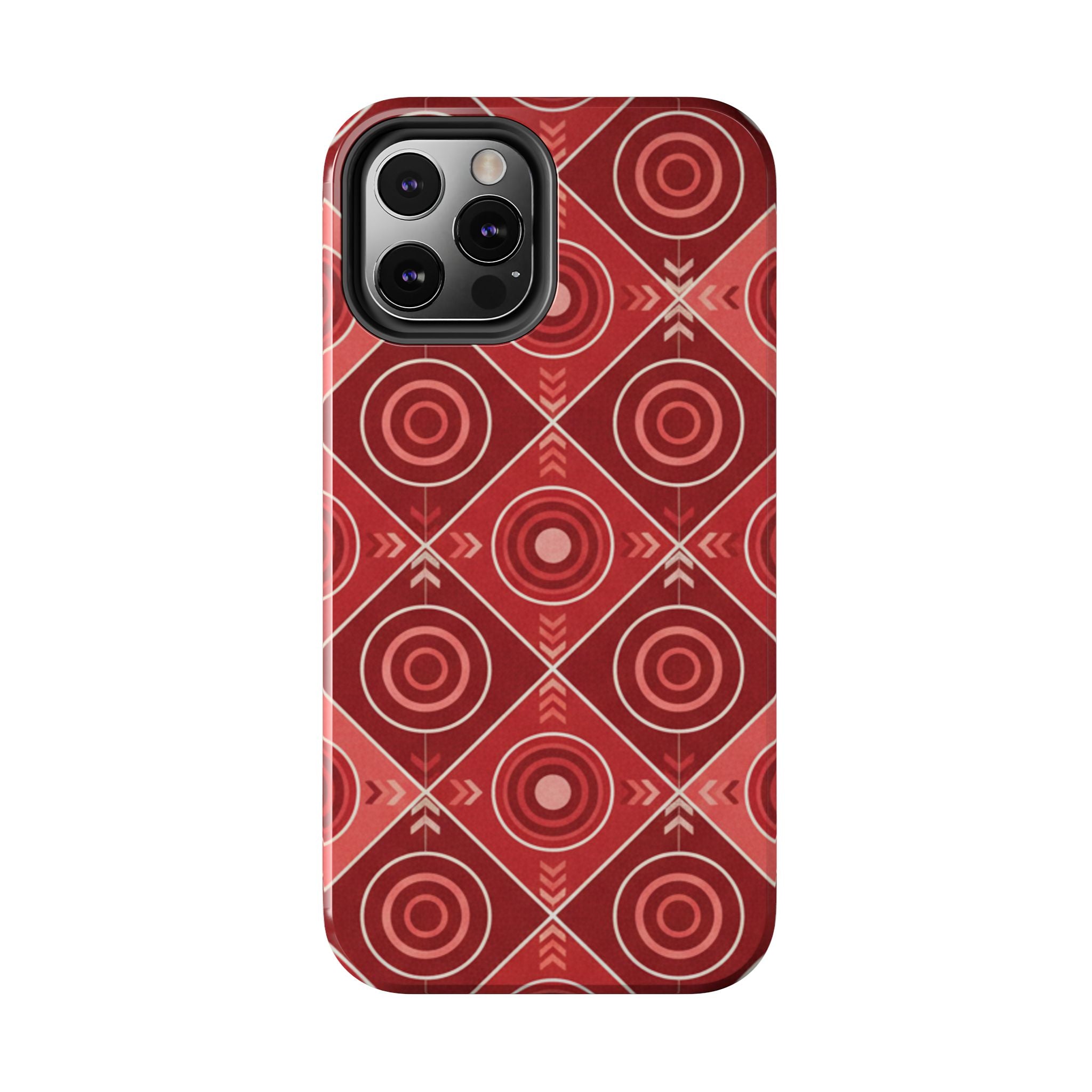 Red Geometric Target Pattern Tough Phone Case — Protective Abstract Retro Design
