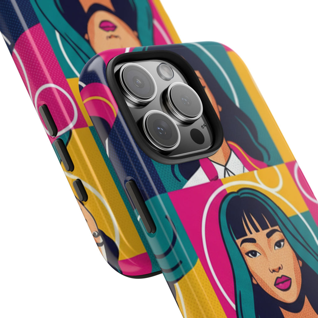 Bold Pop Art Faces Tough Phone Case — Colorful Retro Portrait Protective Cover