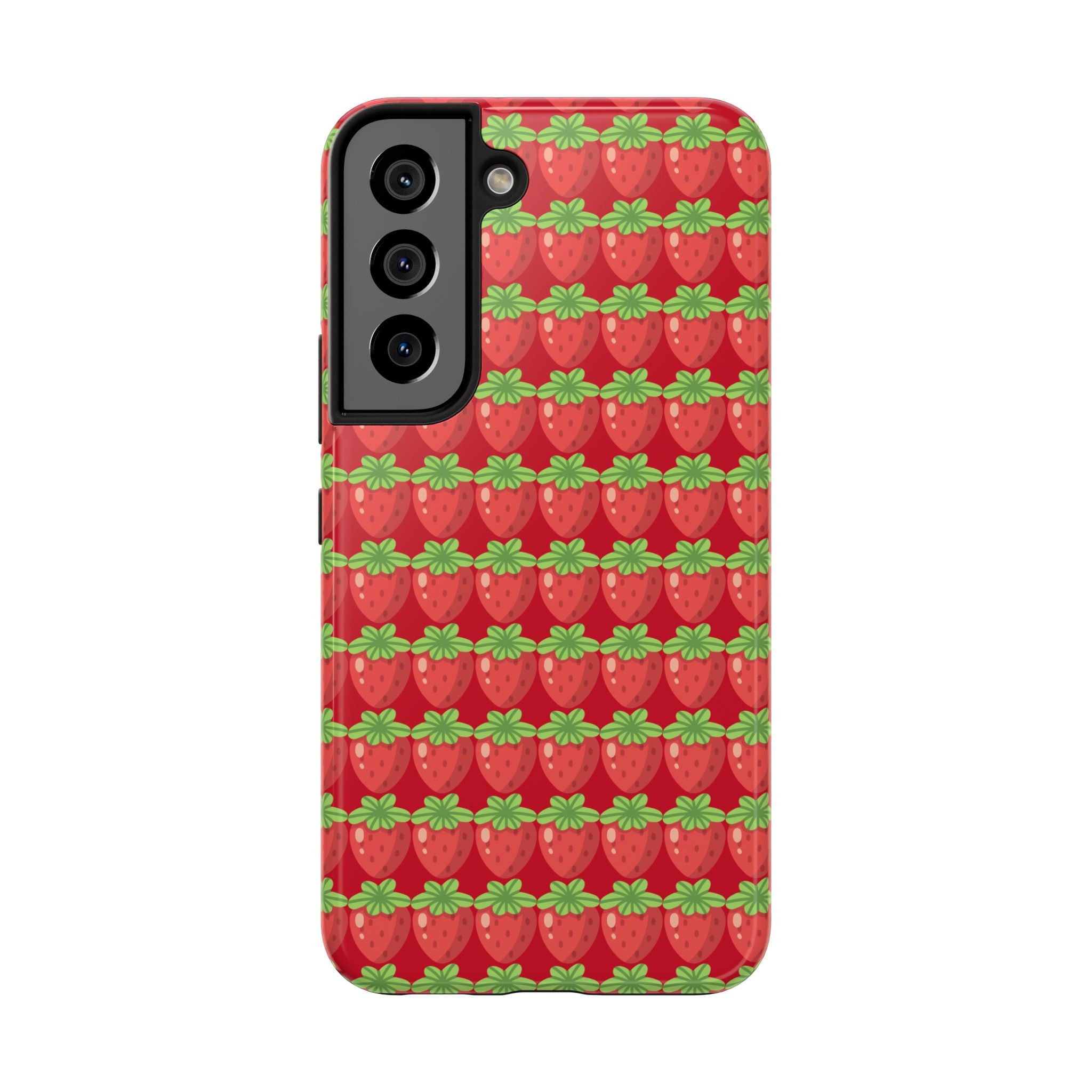 Strawberry Pattern Tough Phone Case — Cute Red Fruit Protective Cover