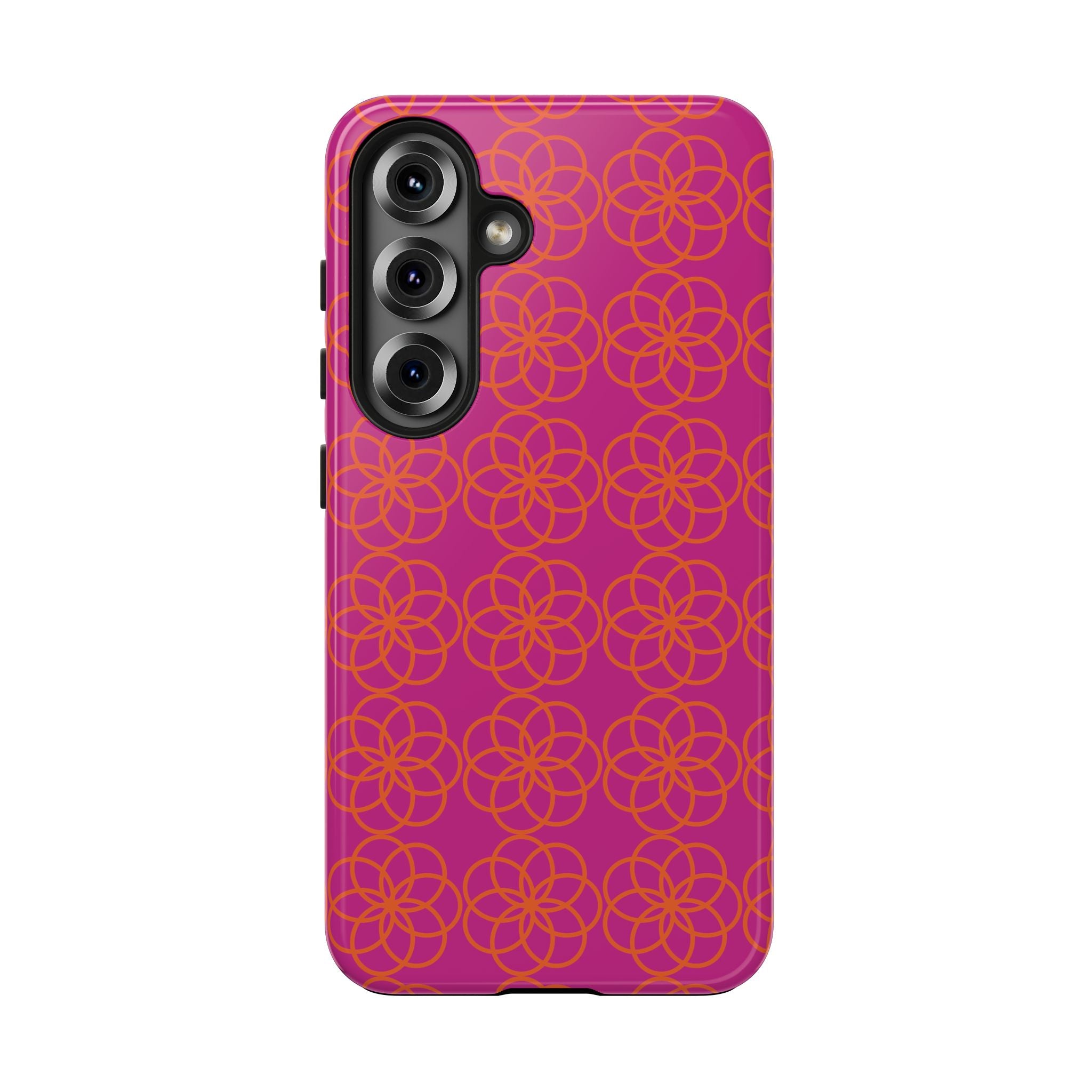 Floral Geometric Tough Phone Case — Pink & Orange Patterned Protective Cover