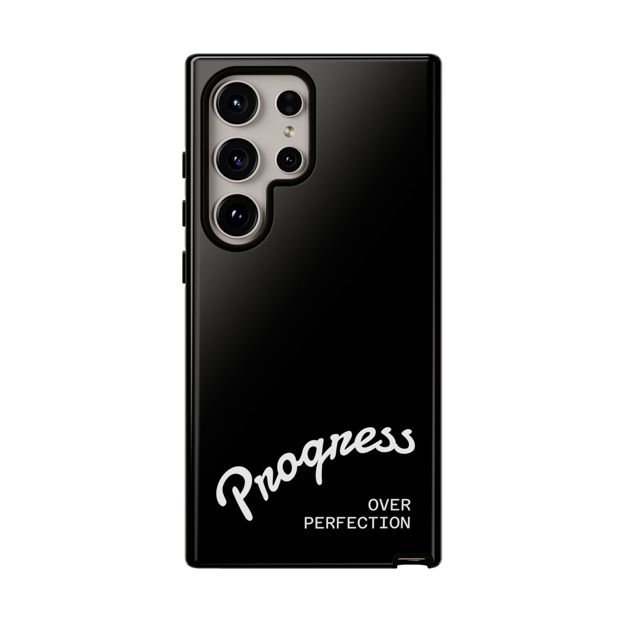 Phone Case - "Progress Over Perfection" Glossy Black Protective Cover