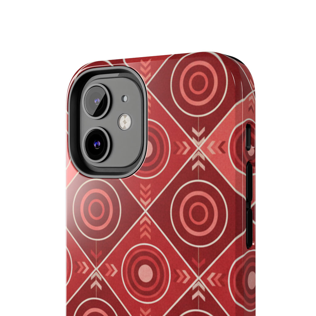 Red Geometric Target Pattern Tough Phone Case — Protective Abstract Retro Design