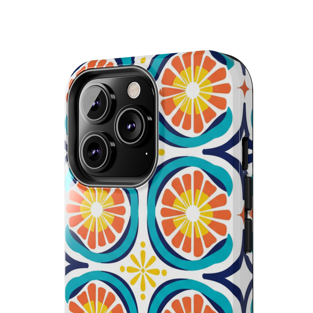 Citrus Tile Tough Phone Case — Colorful Retro Orange Slice Pattern