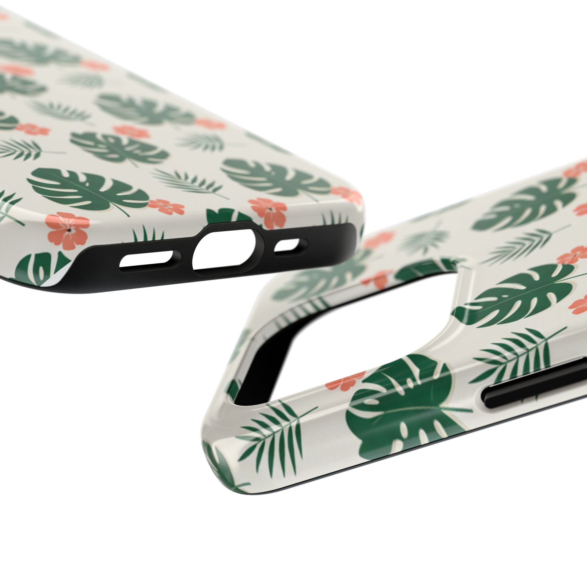 Tropical Leaves Tough Phone Case — Monstera & Pink Floral Protective Cover