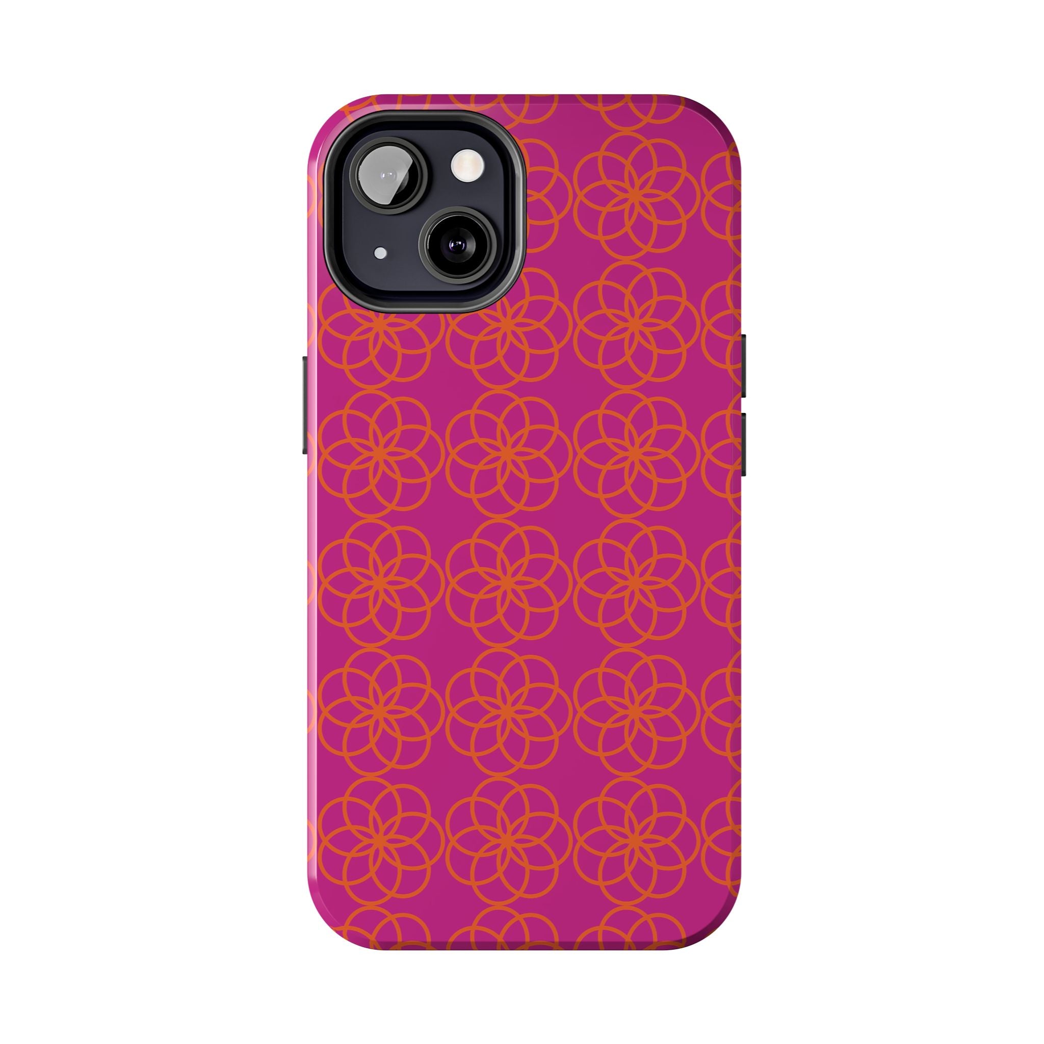 Floral Geometric Tough Phone Case — Pink & Orange Patterned Protective Cover