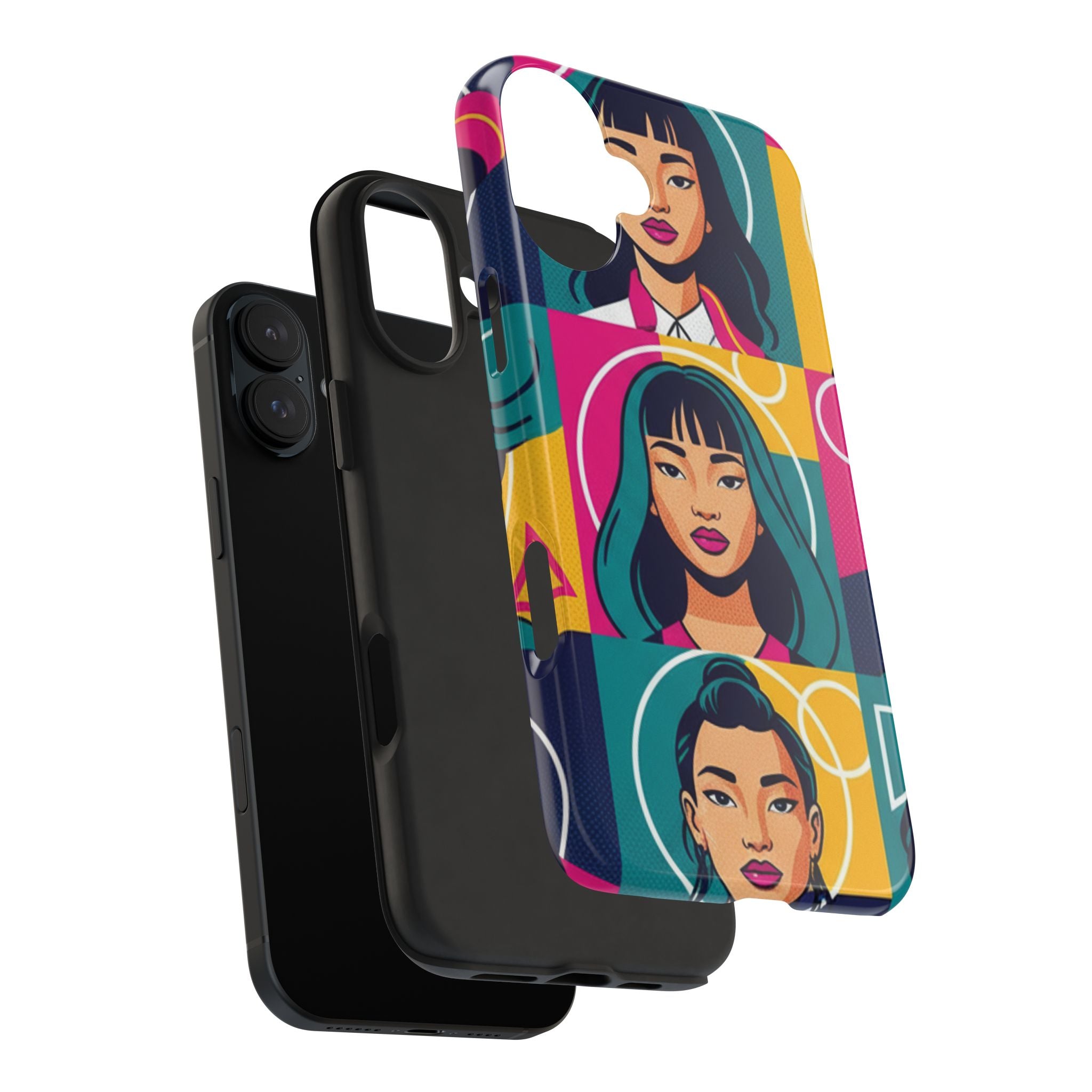 Bold Pop Art Faces Tough Phone Case — Colorful Retro Portrait Protective Cover