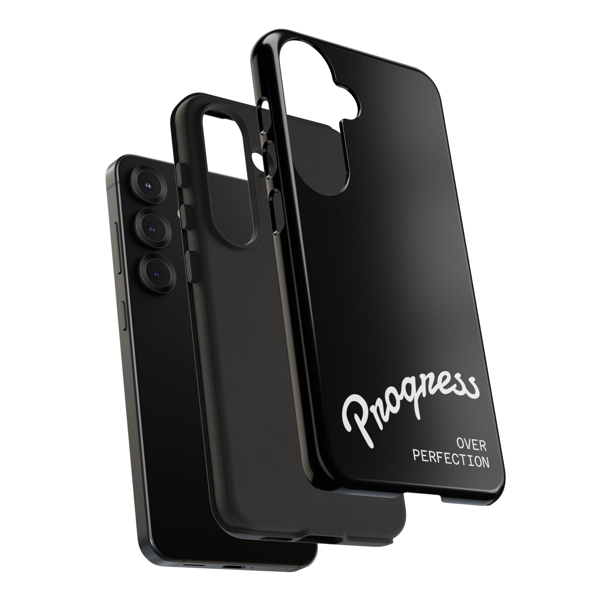 Phone Case - "Progress Over Perfection" Glossy Black Protective Cover