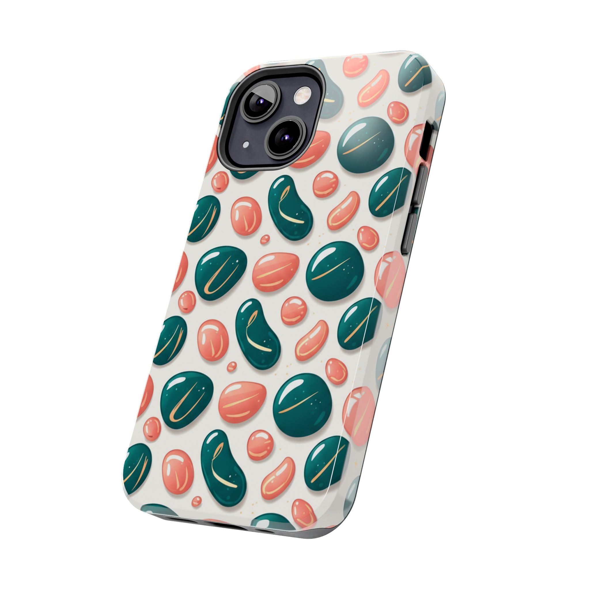 Abstract Pebble Pattern Tough Phone Case — Coral & Teal Protective Cover