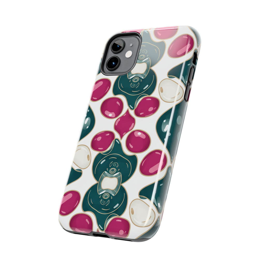 Floral Jewel Pattern Tough Phone Case — Teal & Fuchsia Protective Cover