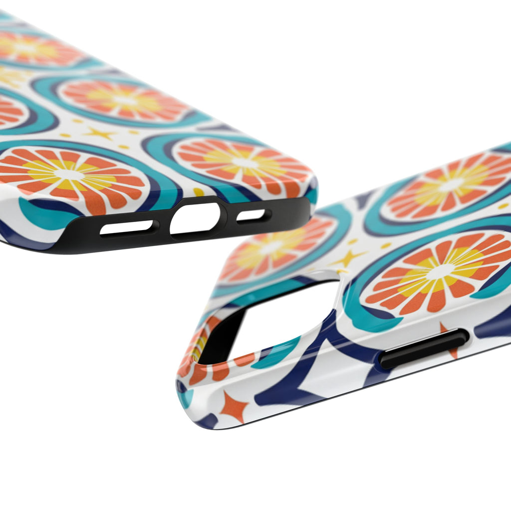 Citrus Tile Tough Phone Case — Colorful Retro Orange Slice Pattern