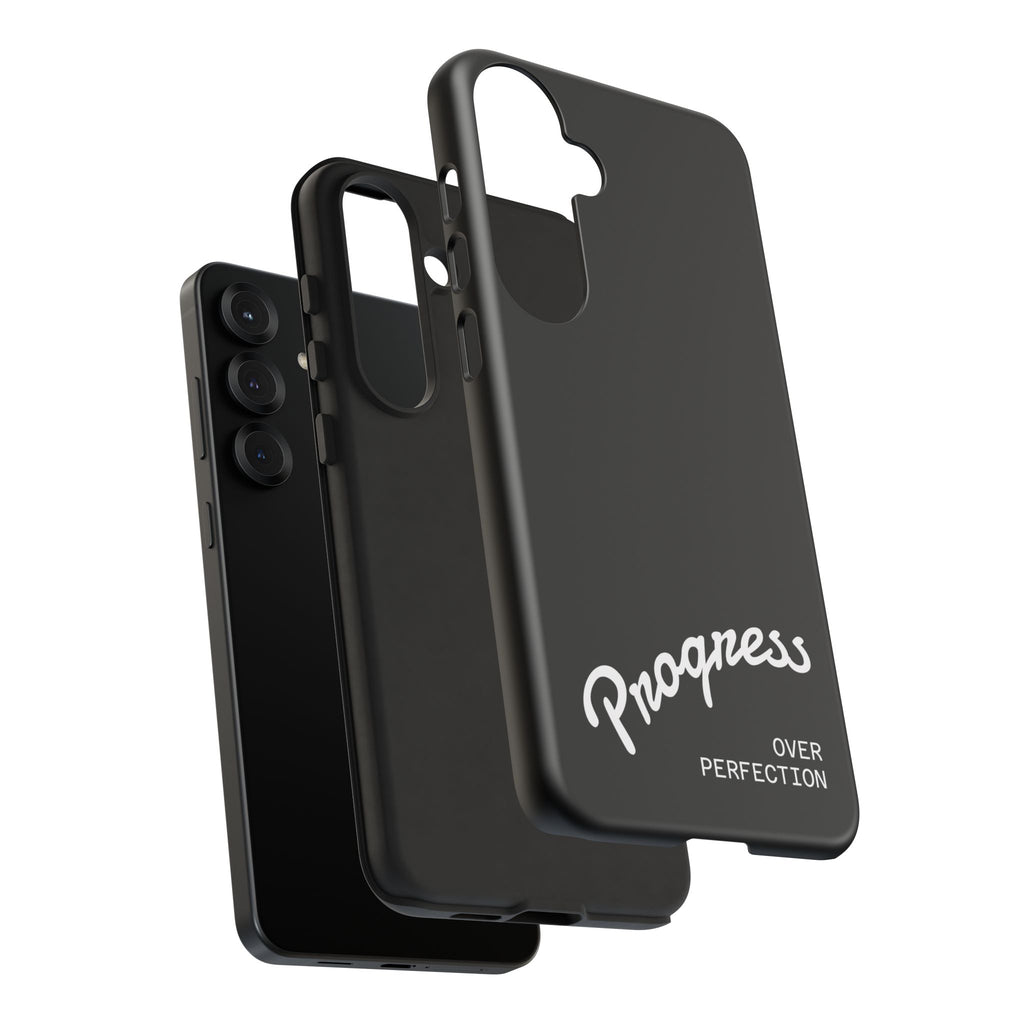 Phone Case - "Progress Over Perfection" Glossy Black Protective Cover
