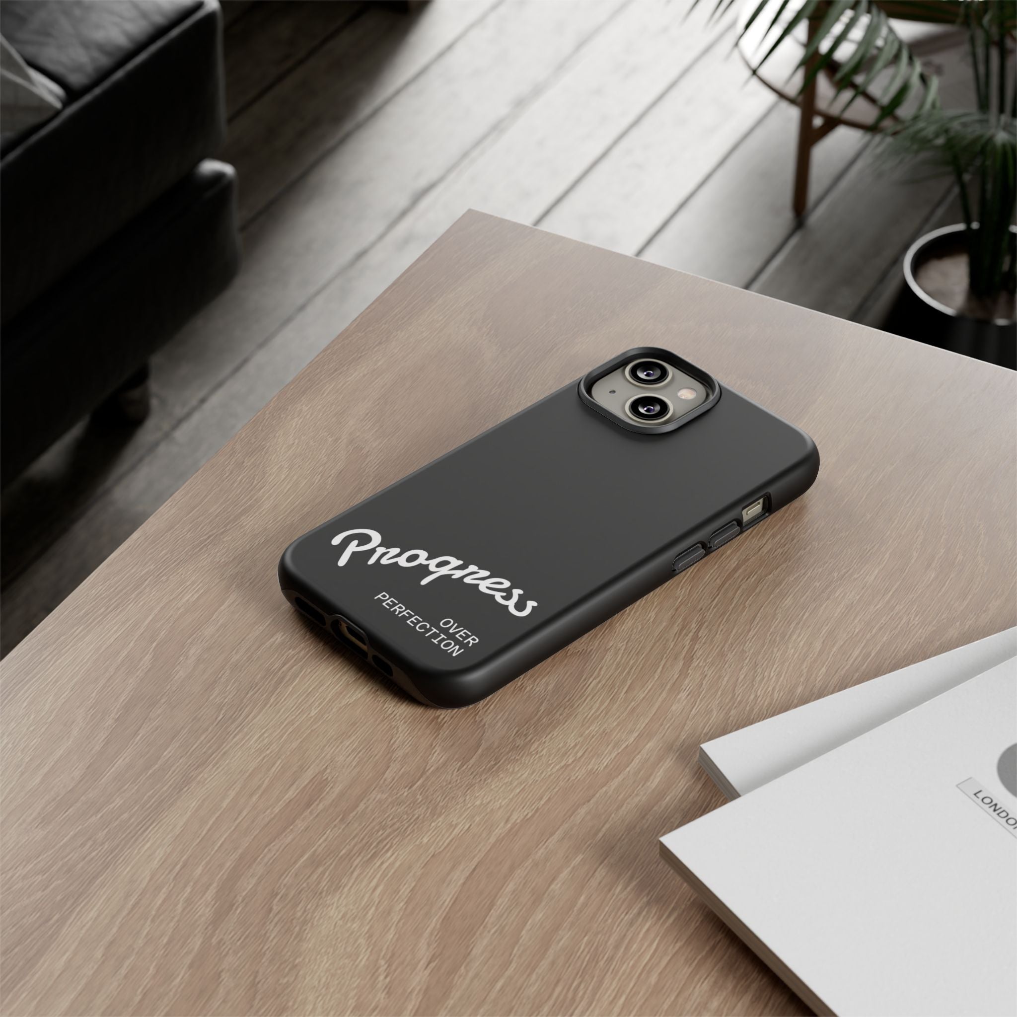 Phone Case - "Progress Over Perfection" Glossy Black Protective Cover