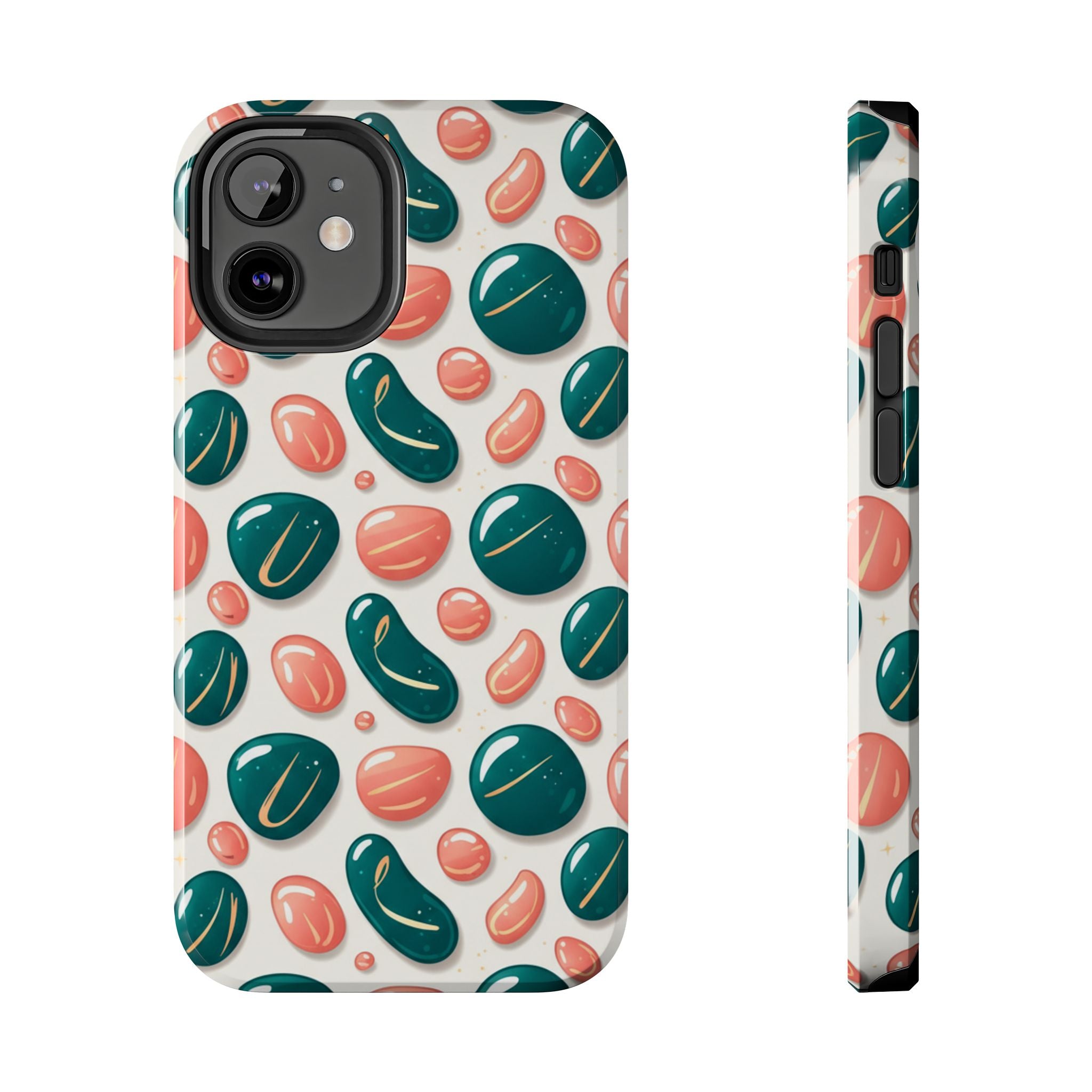 Abstract Pebble Pattern Tough Phone Case — Coral & Teal Protective Cover