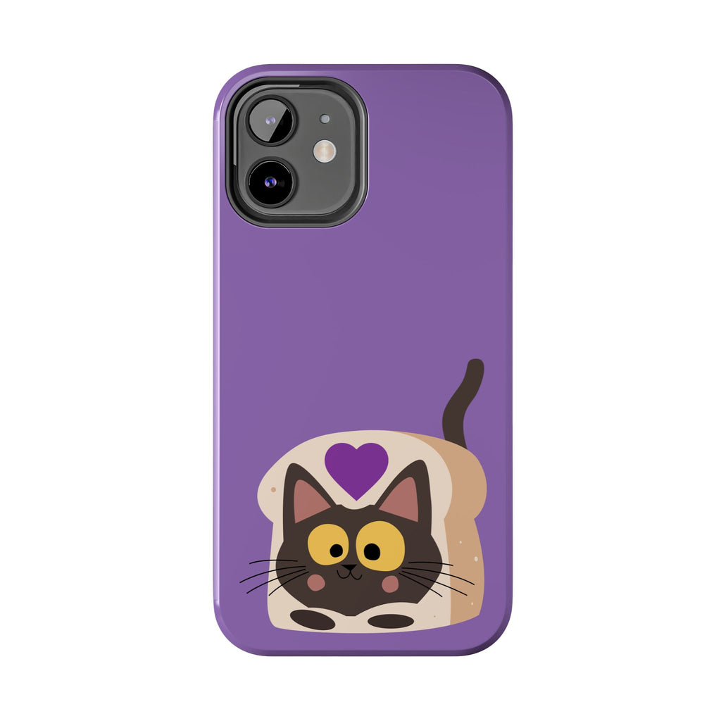 Purple Cute Cat-in-Bread Tough Phone Case — Cute Cat Heart Design