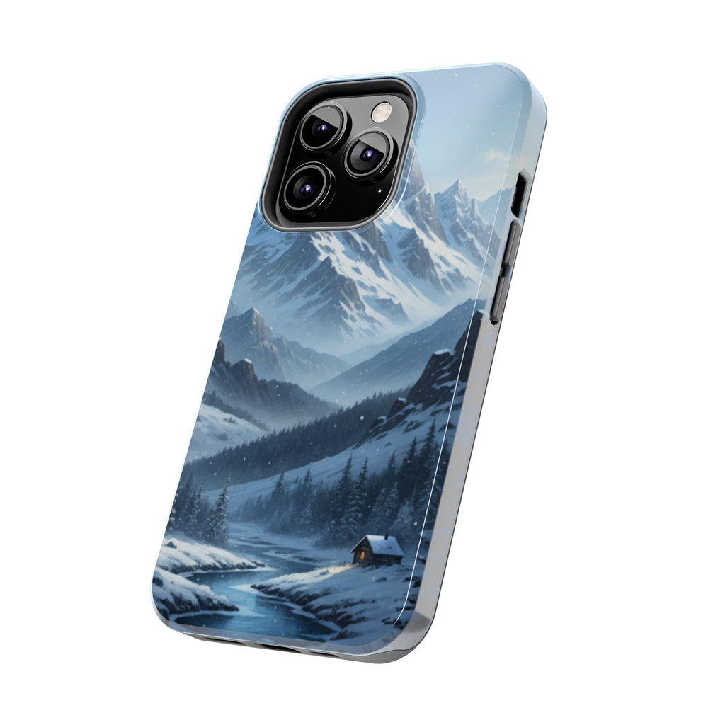 Tough Phone Case — Snowy Mountain Cabin Landscape Protective Phone Cover