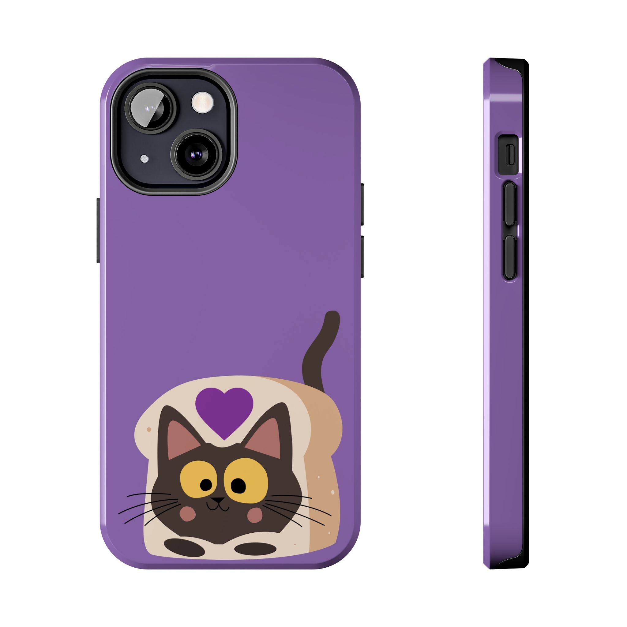 Purple Cute Cat-in-Bread Tough Phone Case — Cute Cat Heart Design