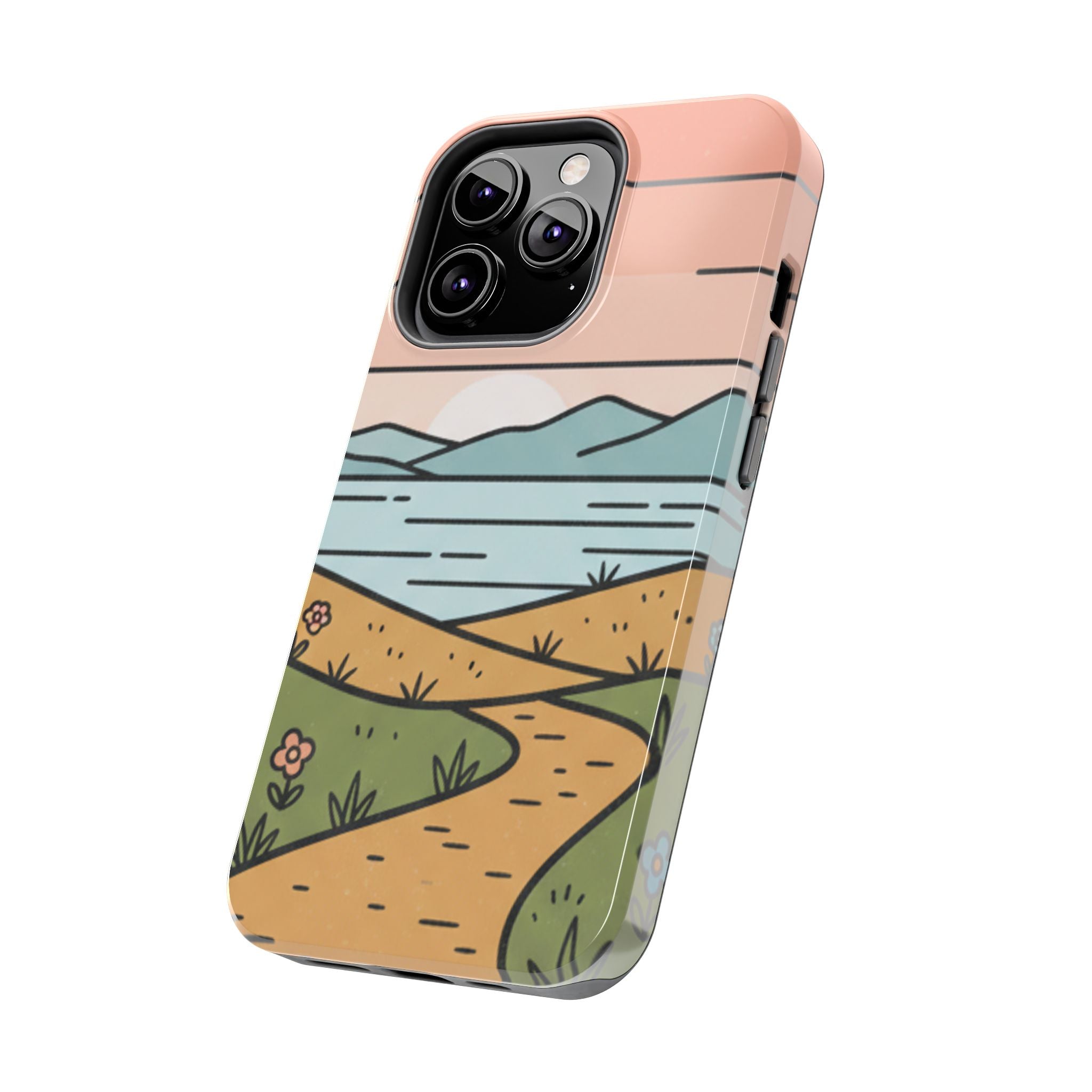 Scenic Path Tough Phone Case — Pastel Lake & Mountain Protective Cover
