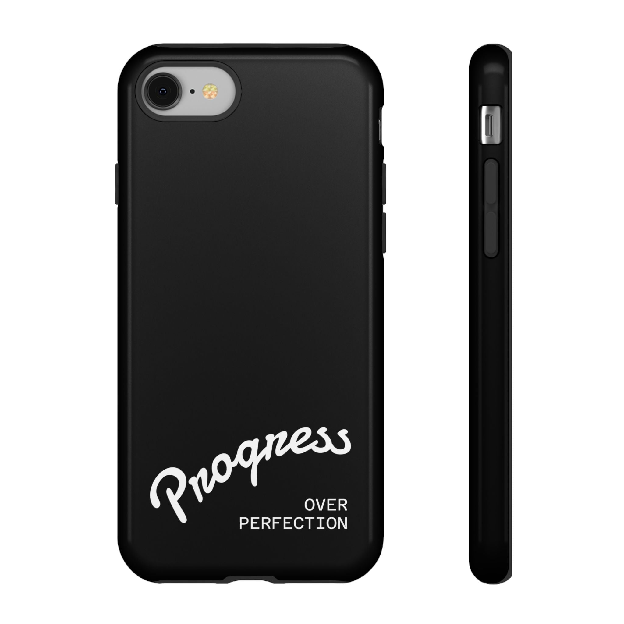 Phone Case - "Progress Over Perfection" Glossy Black Protective Cover