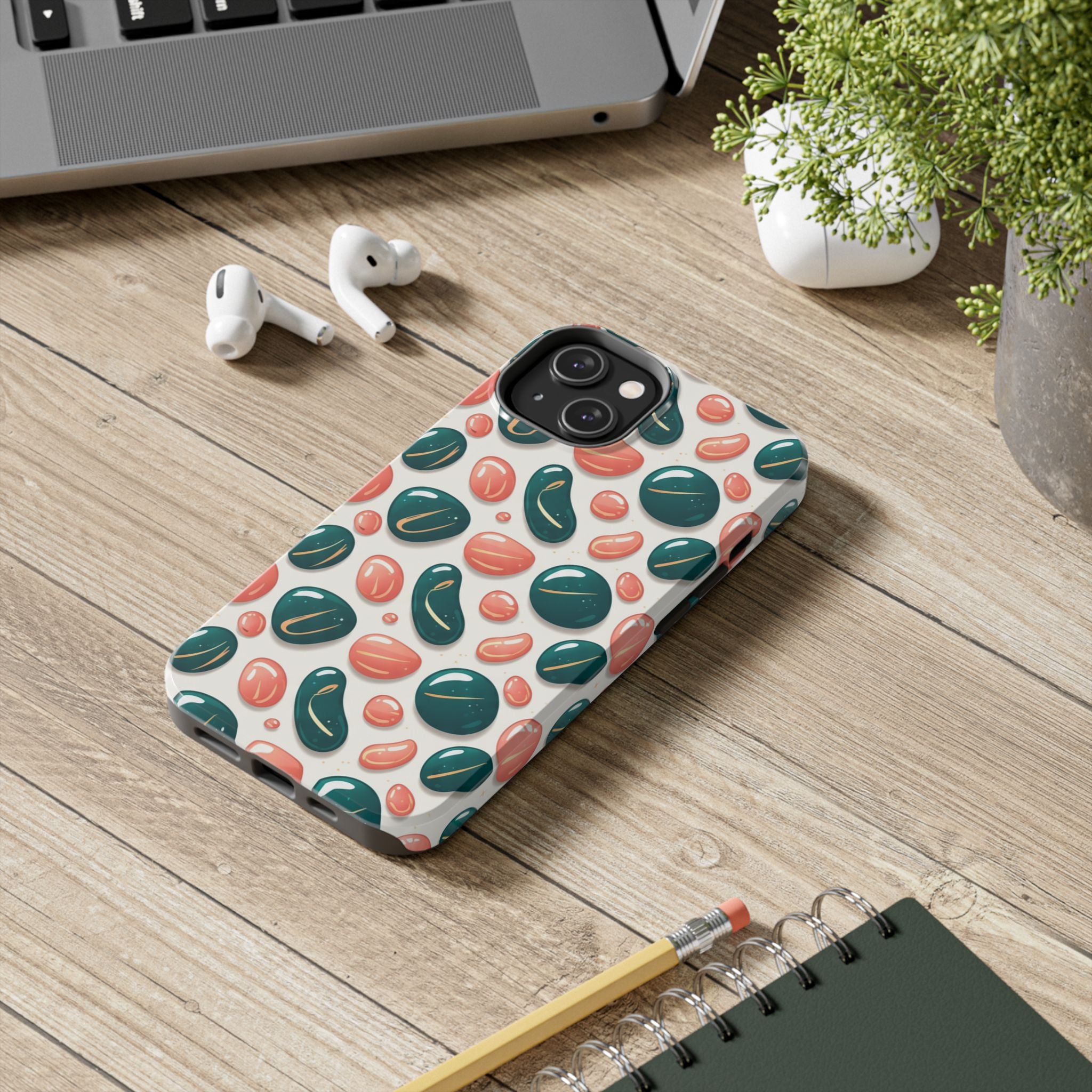 Abstract Pebble Pattern Tough Phone Case — Coral & Teal Protective Cover