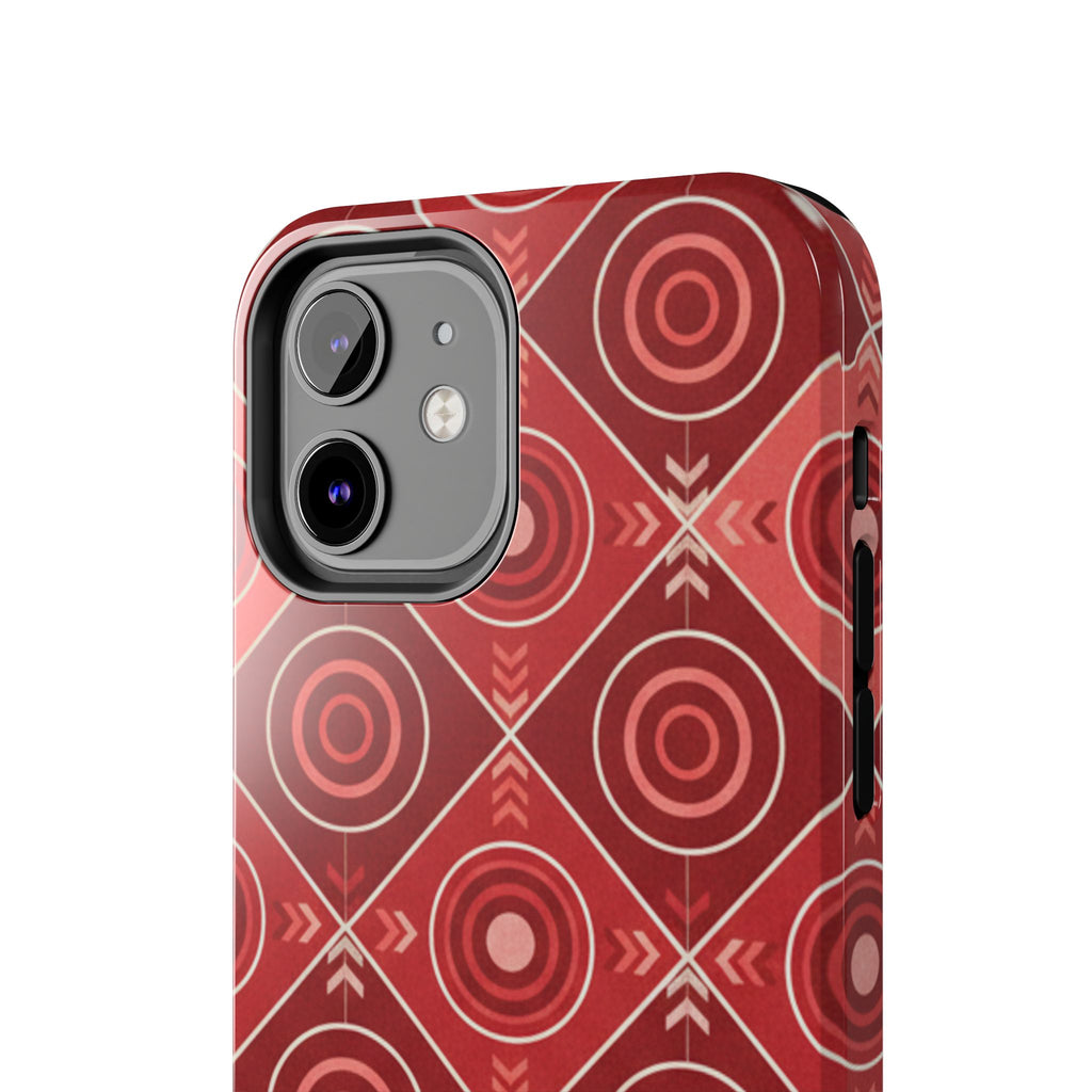 Red Geometric Target Pattern Tough Phone Case — Protective Abstract Retro Design