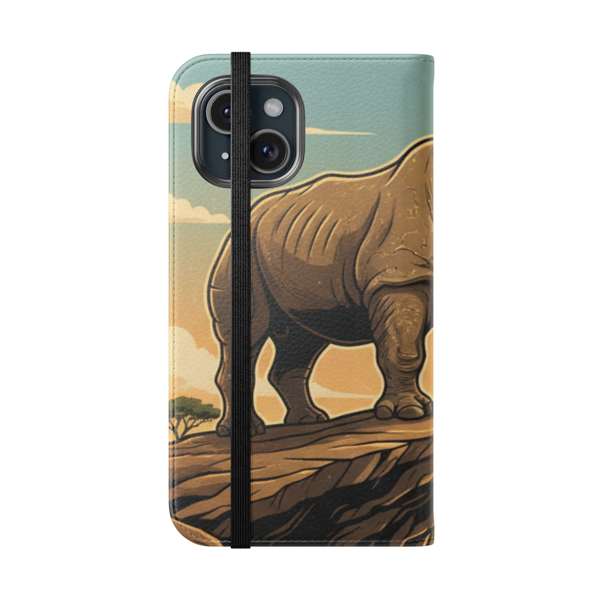 Rhino Sunset Flip Phone Case – Safari Wildlife Wallet Case