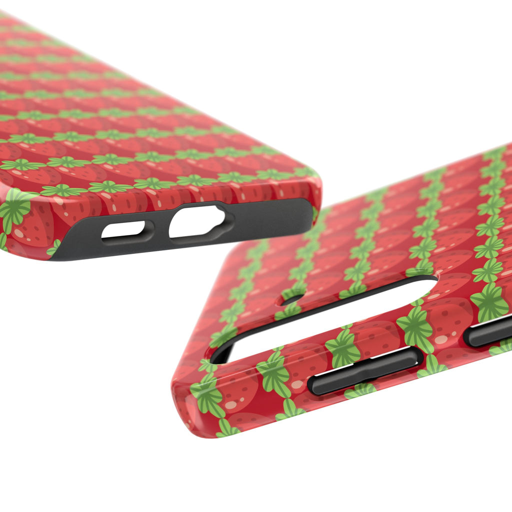 Strawberry Pattern Tough Phone Case — Cute Red Fruit Protective Cover