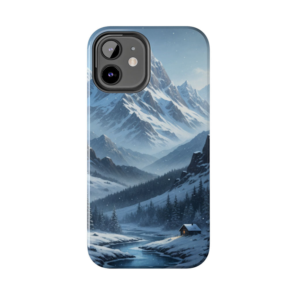 Tough Phone Case — Snowy Mountain Cabin Landscape Protective Phone Cover