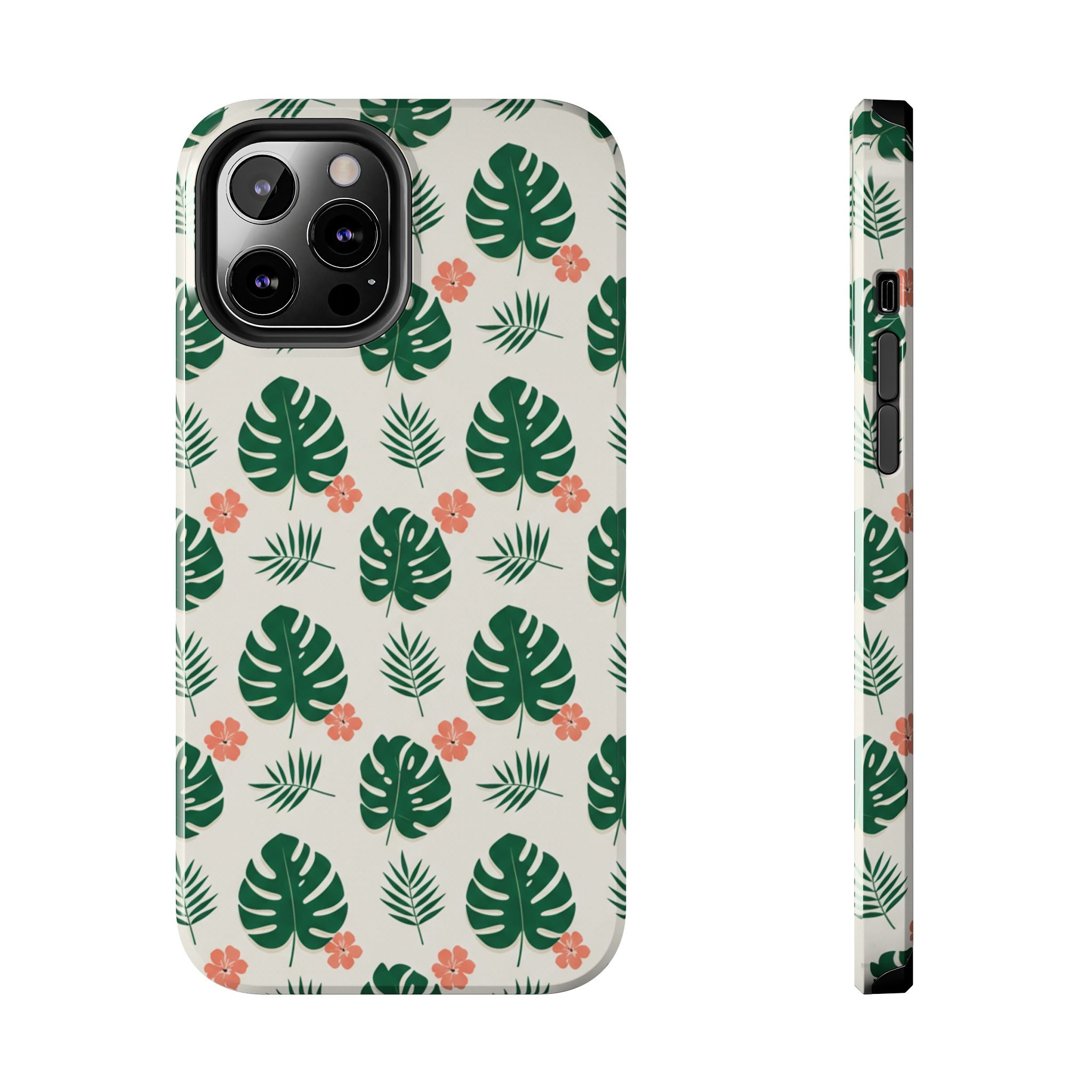 Tropical Leaves Tough Phone Case — Monstera & Pink Floral Protective Cover