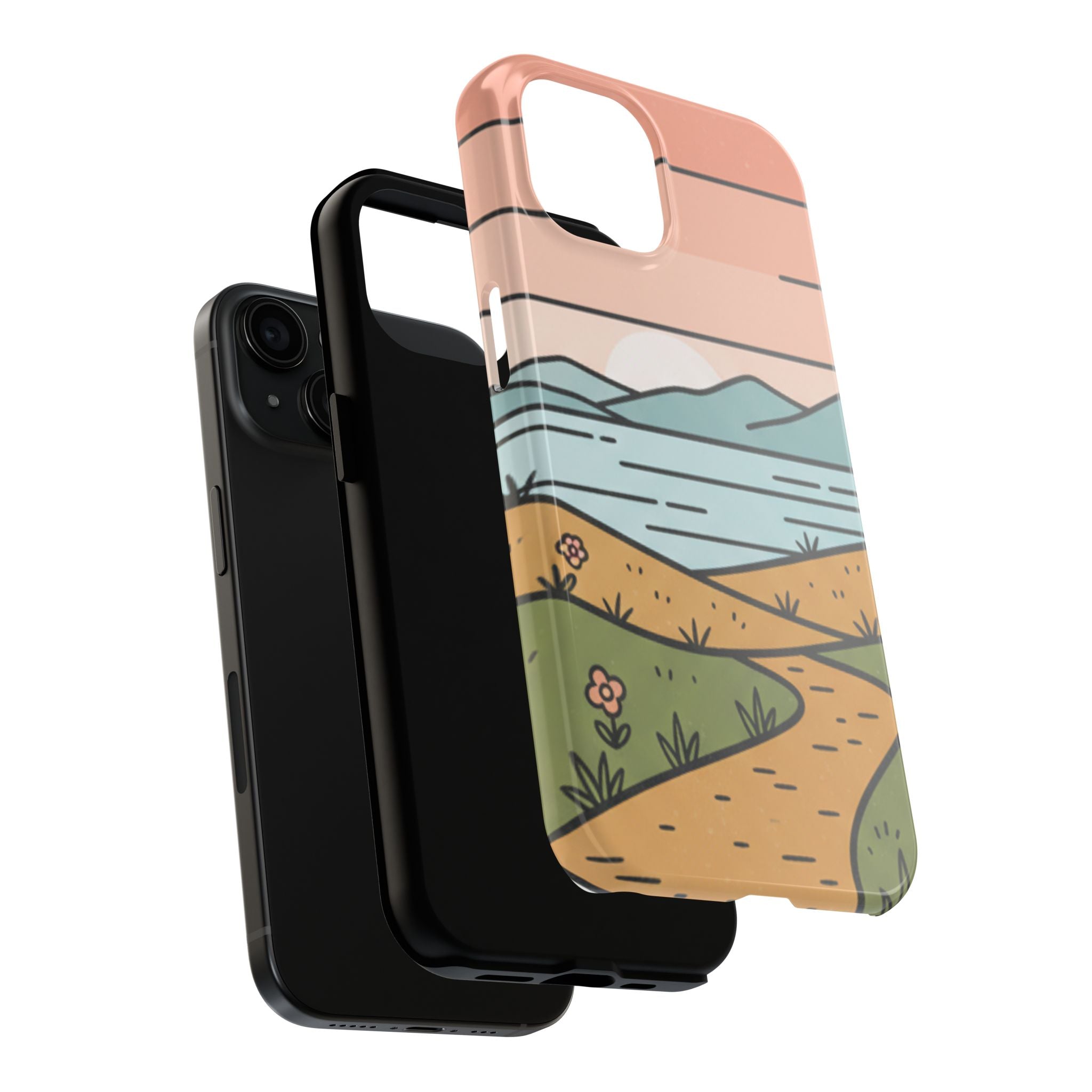 Scenic Path Tough Phone Case — Pastel Lake & Mountain Protective Cover