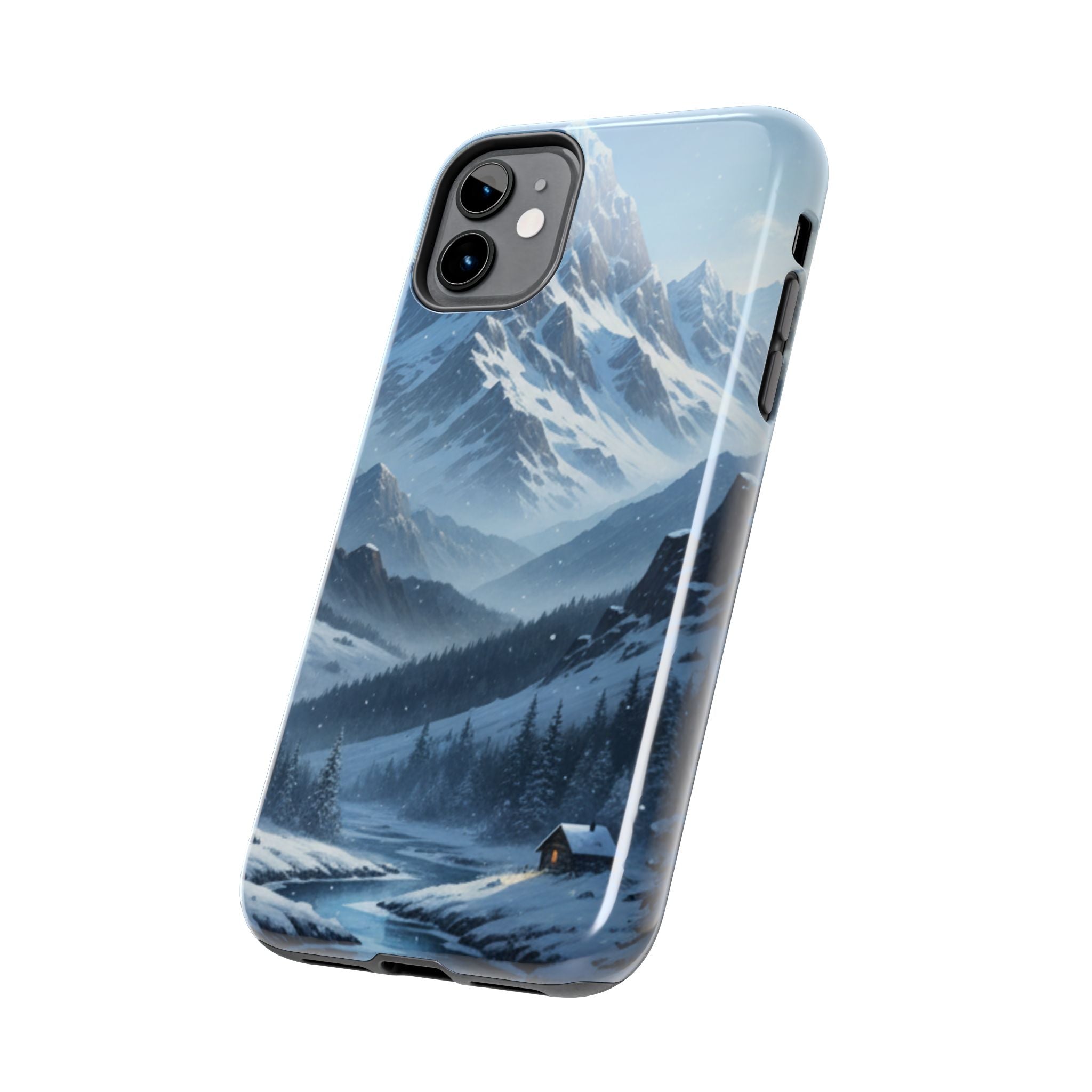 Tough Phone Case — Snowy Mountain Cabin Landscape Protective Phone Cover