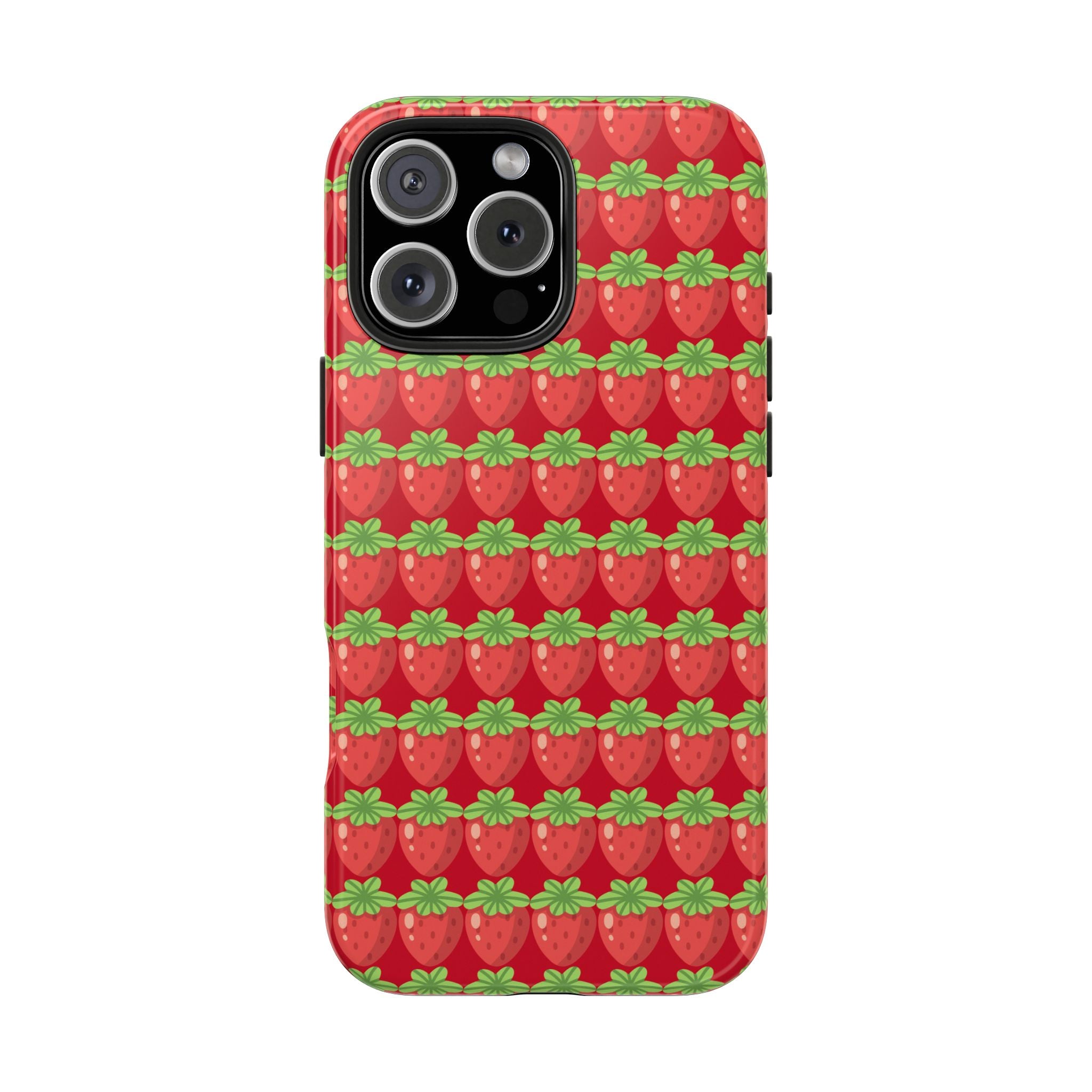 Strawberry Pattern Tough Phone Case — Cute Red Fruit Protective Cover