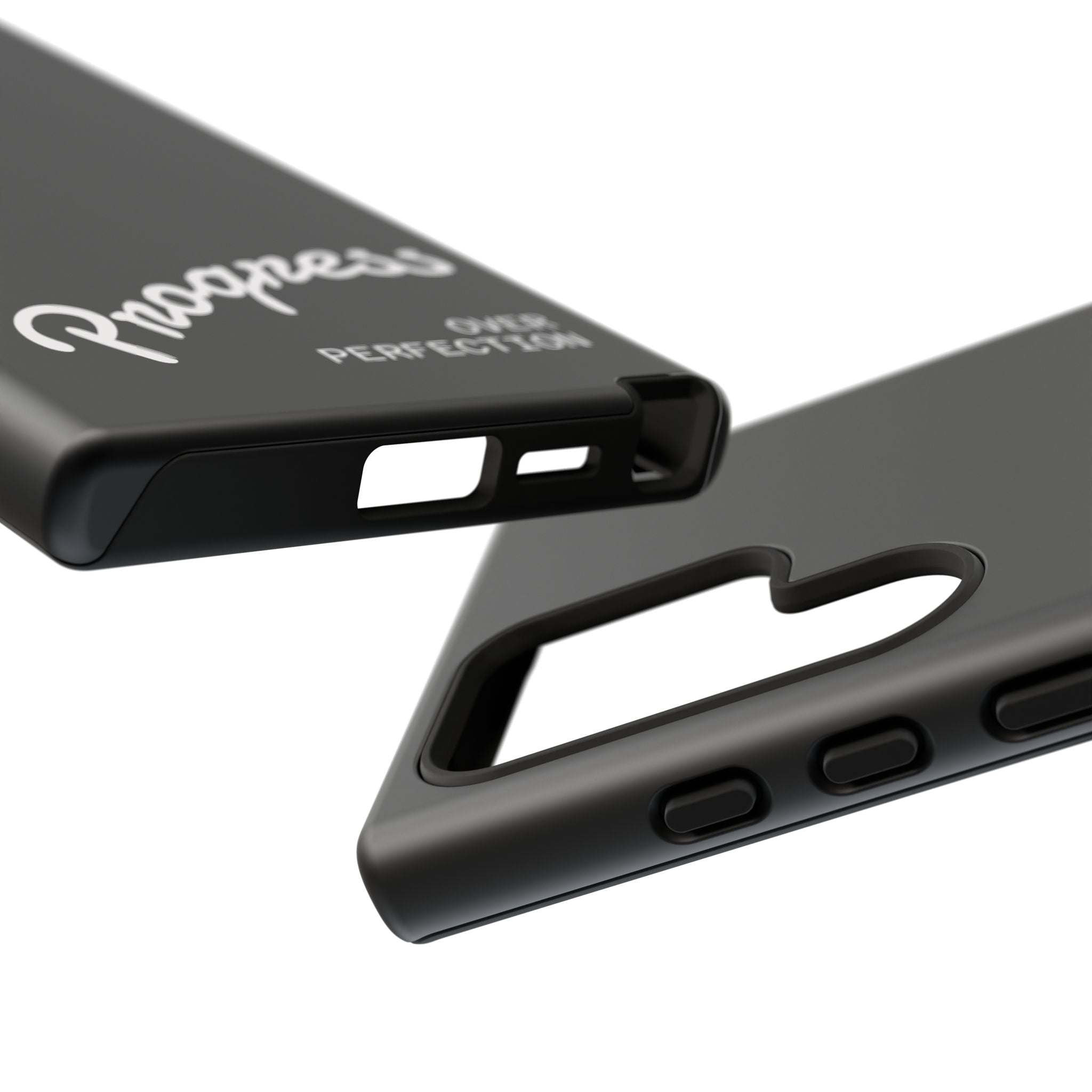 Phone Case - "Progress Over Perfection" Glossy Black Protective Cover