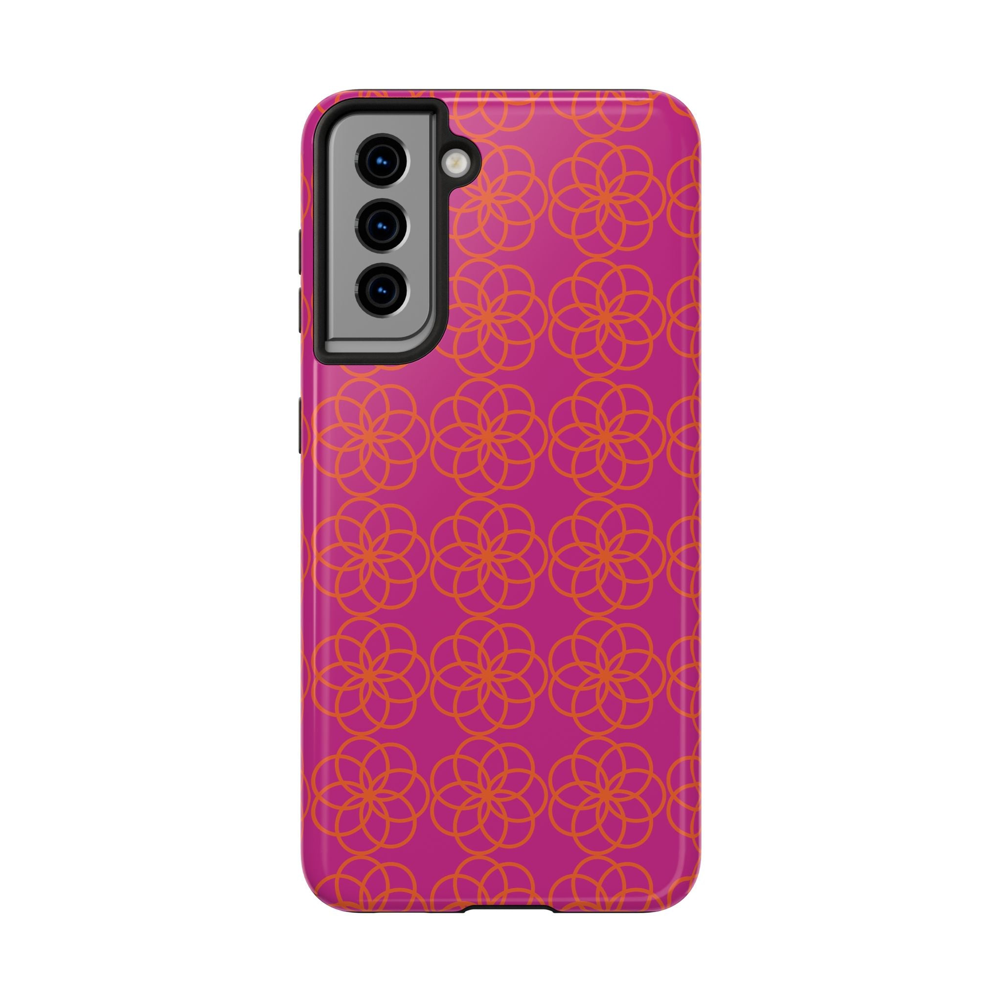 Floral Geometric Tough Phone Case — Pink & Orange Patterned Protective Cover