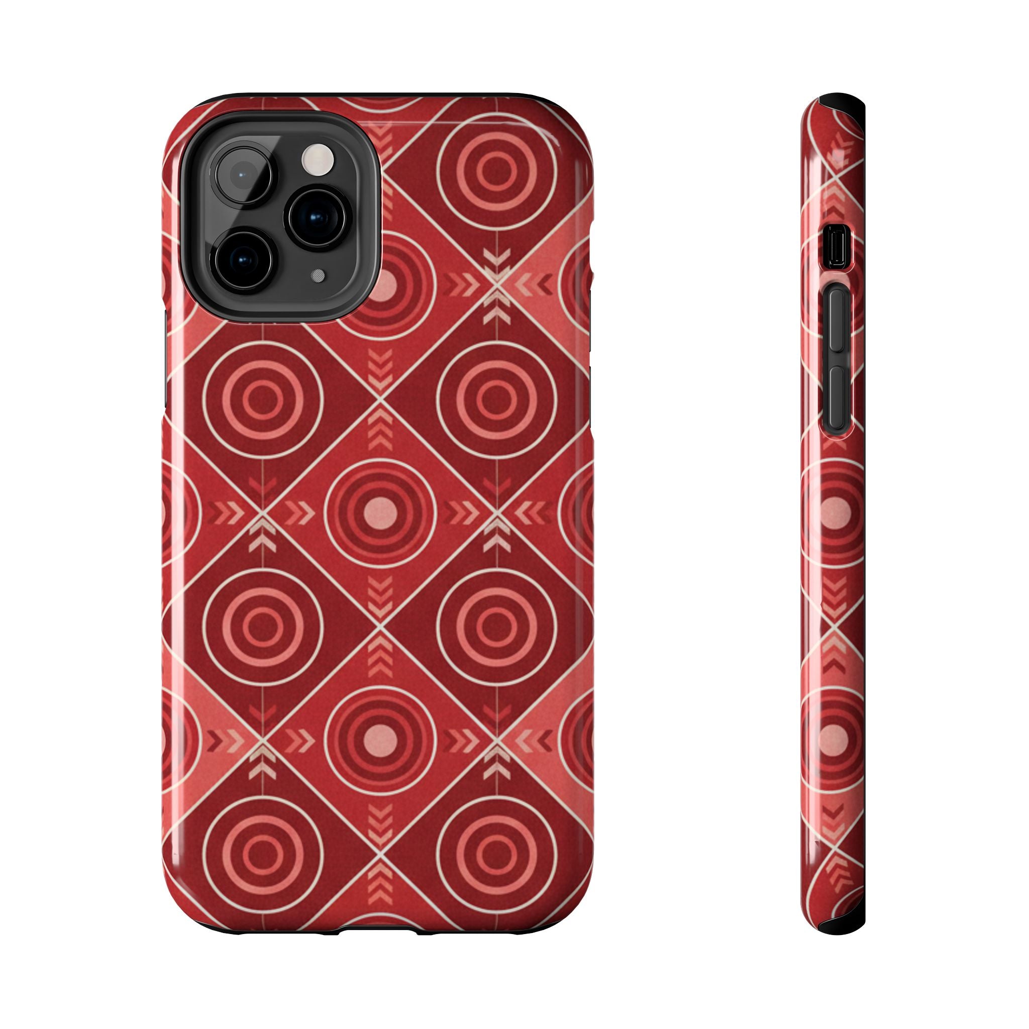 Red Geometric Target Pattern Tough Phone Case — Protective Abstract Retro Design