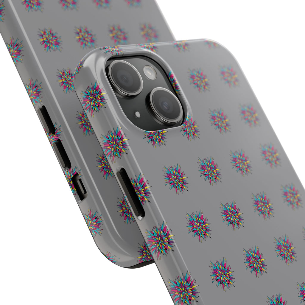 Tough Phone Case — Abstract Floral Burst Pattern on Gray (Protective Slim Fit)