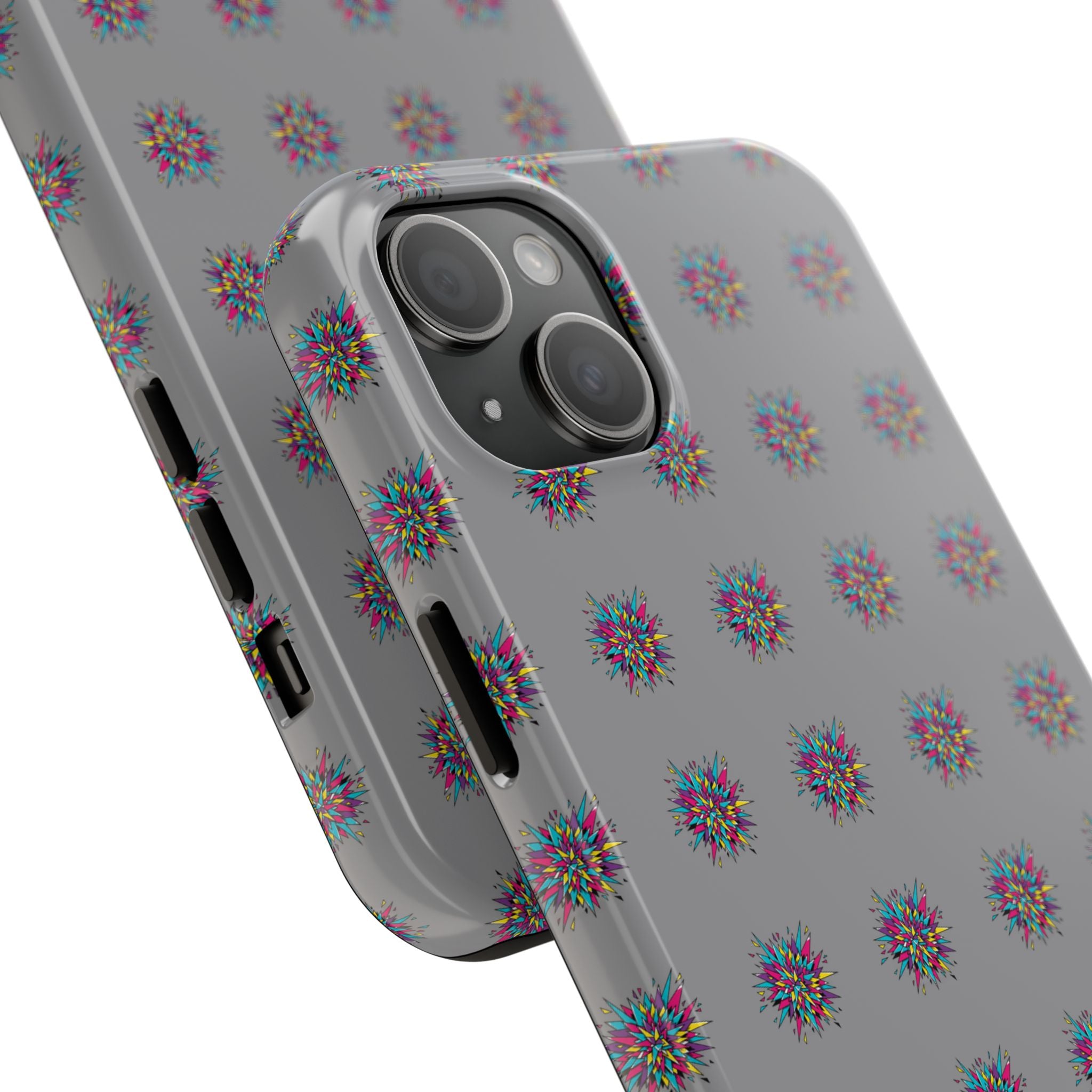 Tough Phone Case — Abstract Floral Burst Pattern on Gray (Protective Slim Fit)
