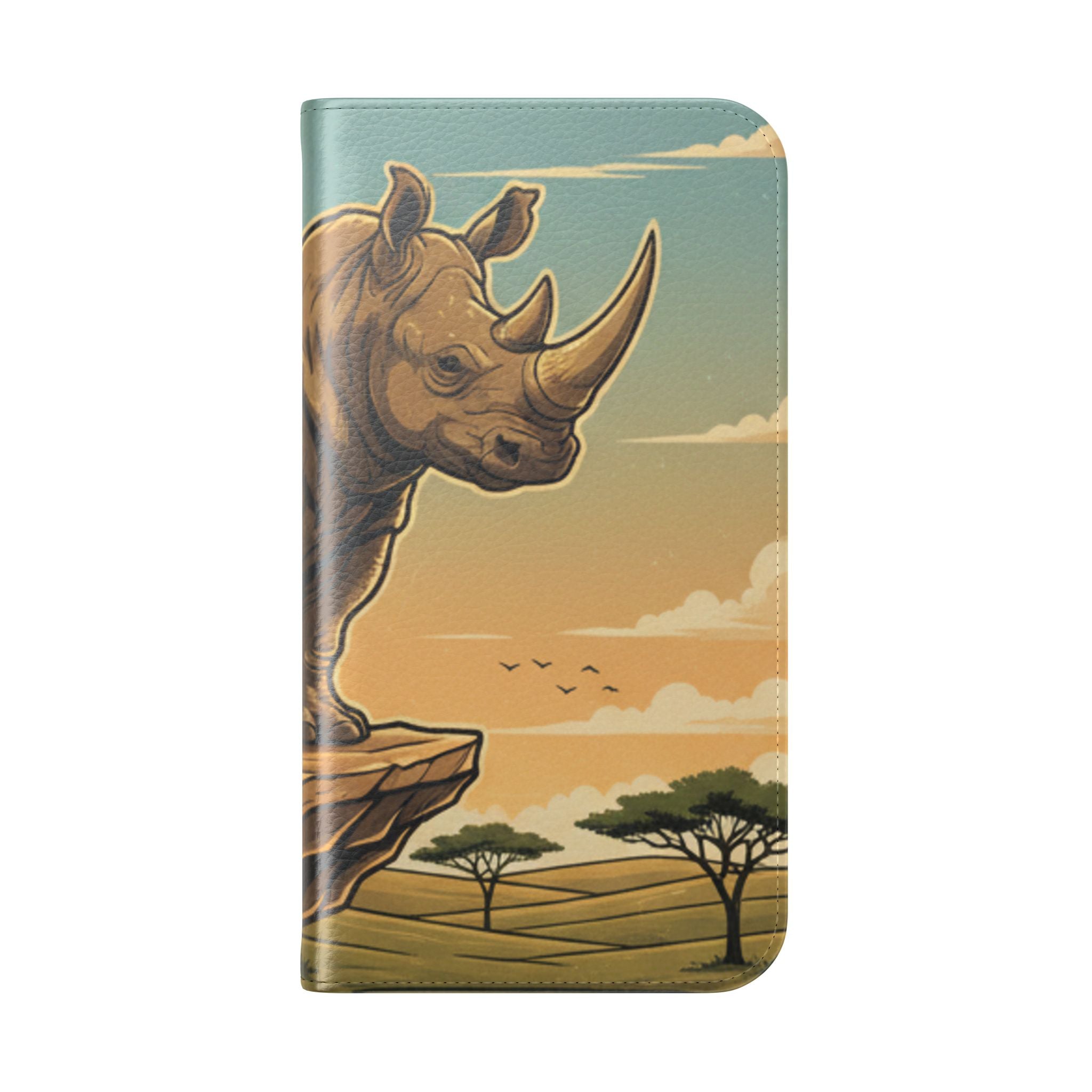 Rhino Sunset Flip Phone Case – Safari Wildlife Wallet Case