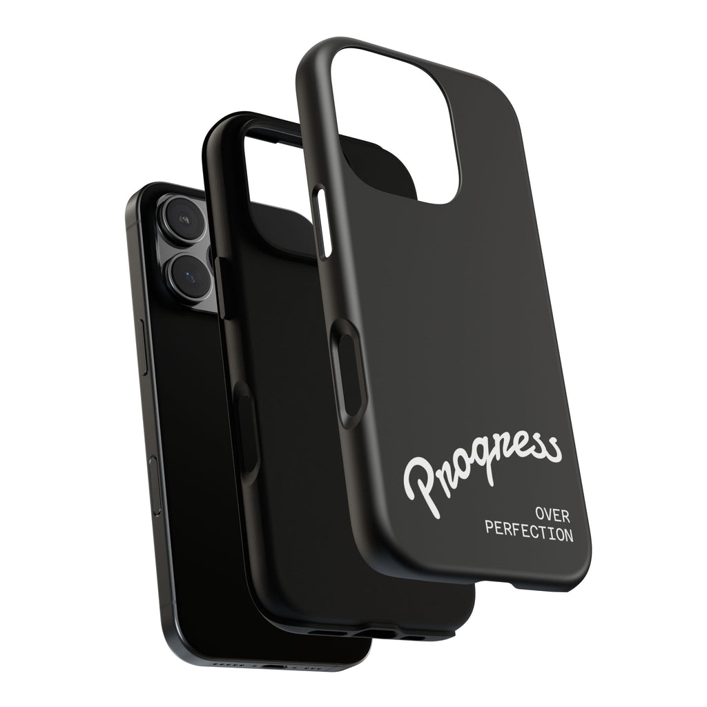 Phone Case - "Progress Over Perfection" Glossy Black Protective Cover