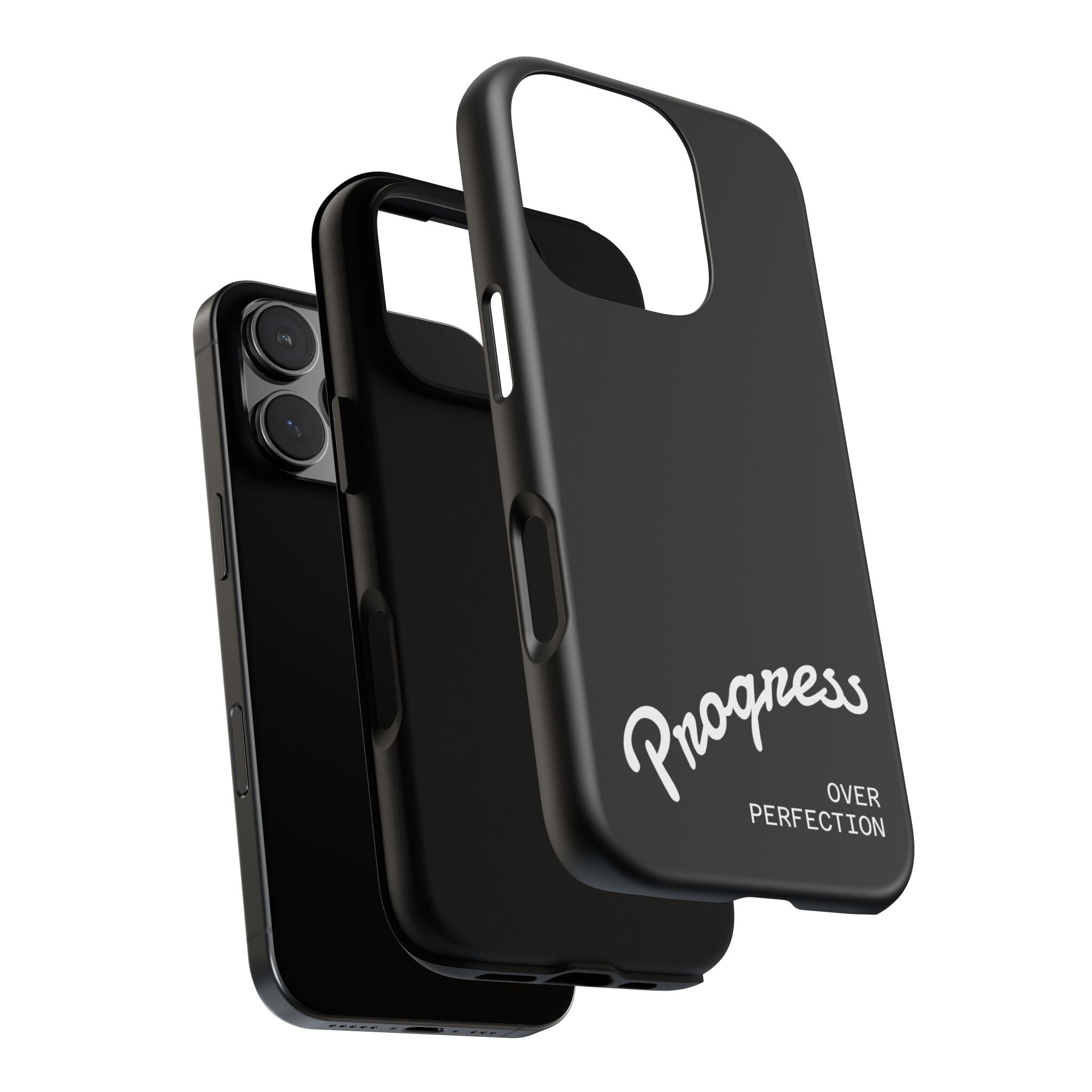 Phone Case - "Progress Over Perfection" Glossy Black Protective Cover