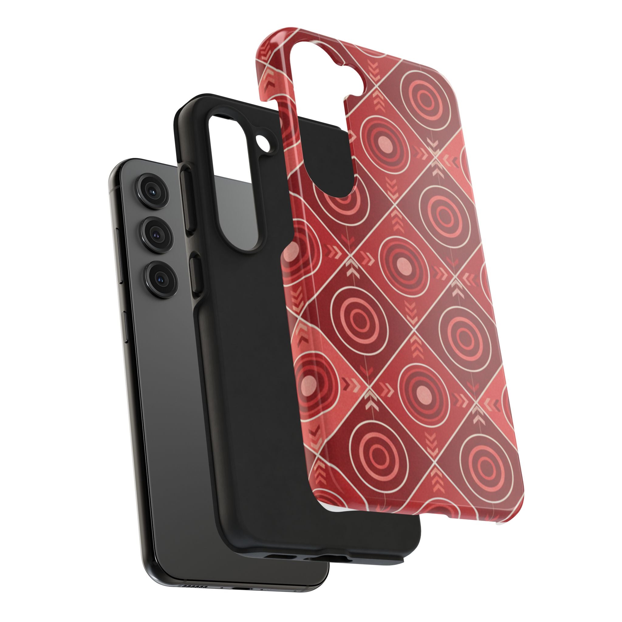 Red Geometric Target Pattern Tough Phone Case — Protective Abstract Retro Design