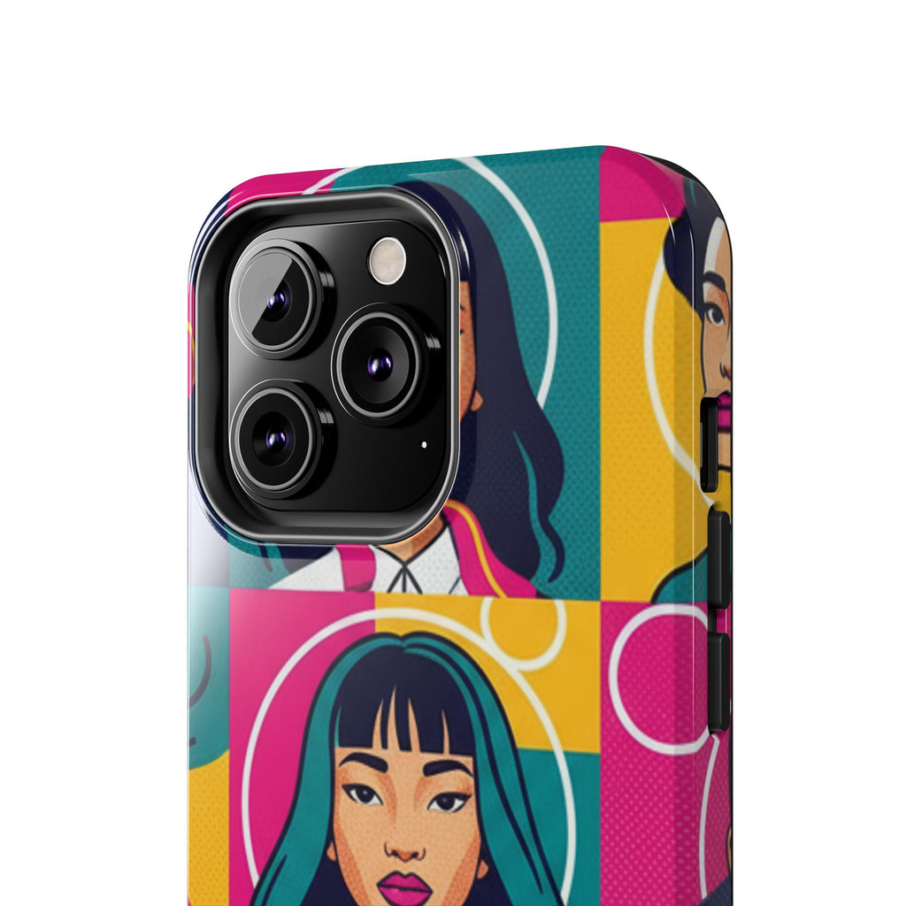 Bold Pop Art Faces Tough Phone Case — Colorful Retro Portrait Protective Cover