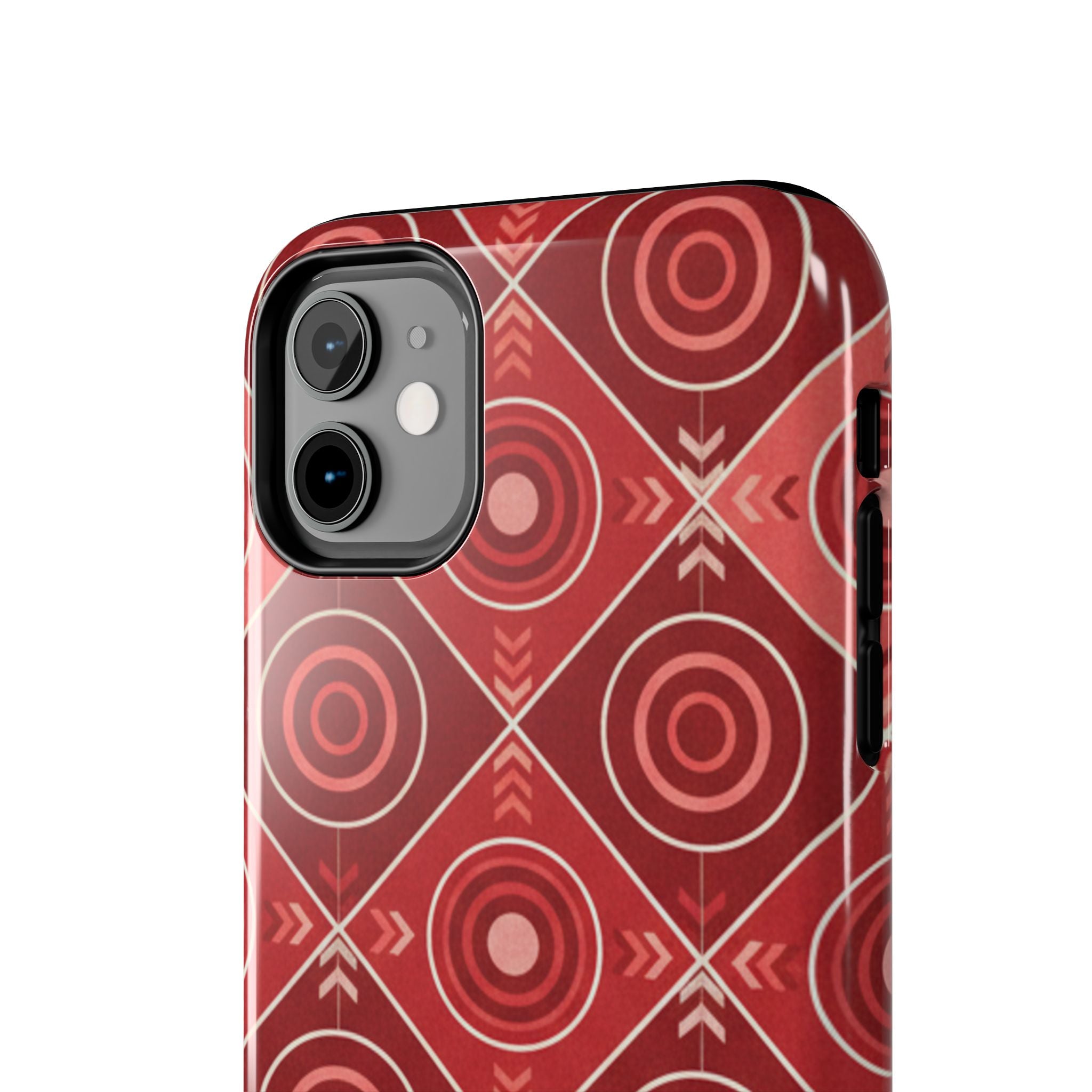 Red Geometric Target Pattern Tough Phone Case — Protective Abstract Retro Design