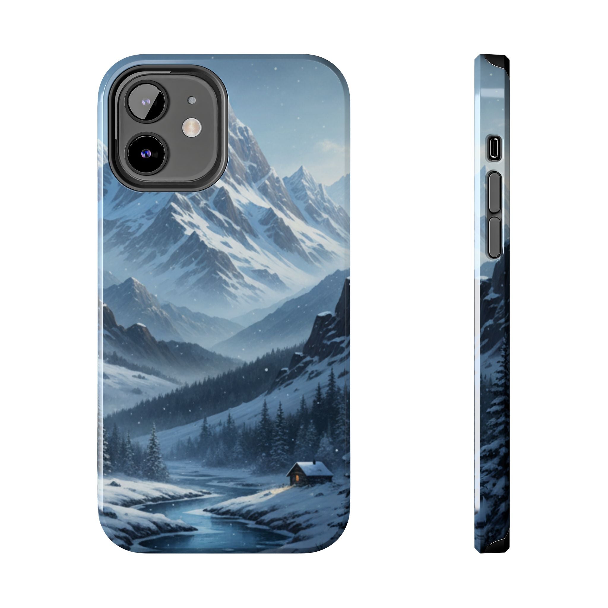 Tough Phone Case — Snowy Mountain Cabin Landscape Protective Phone Cover