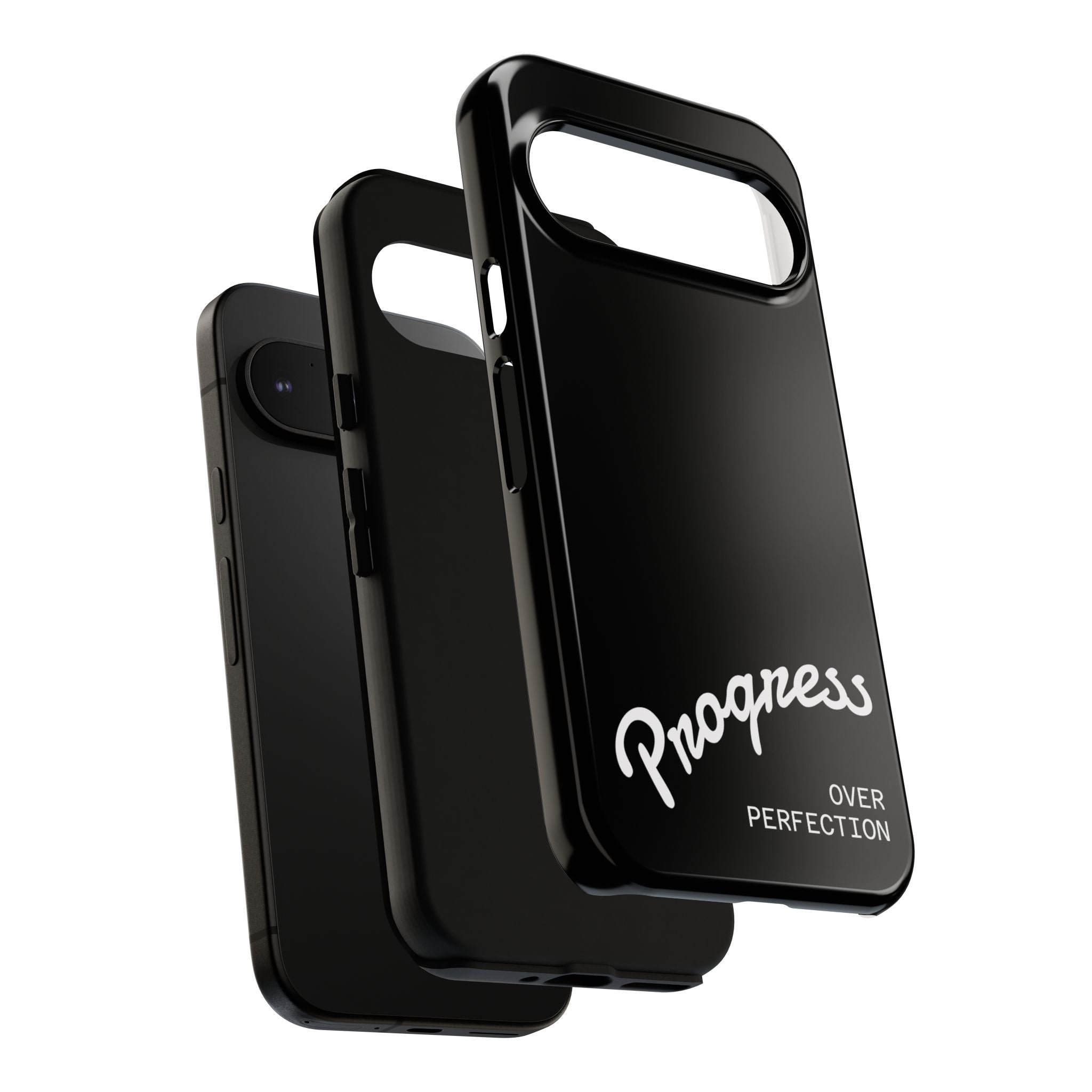 Phone Case - "Progress Over Perfection" Glossy Black Protective Cover