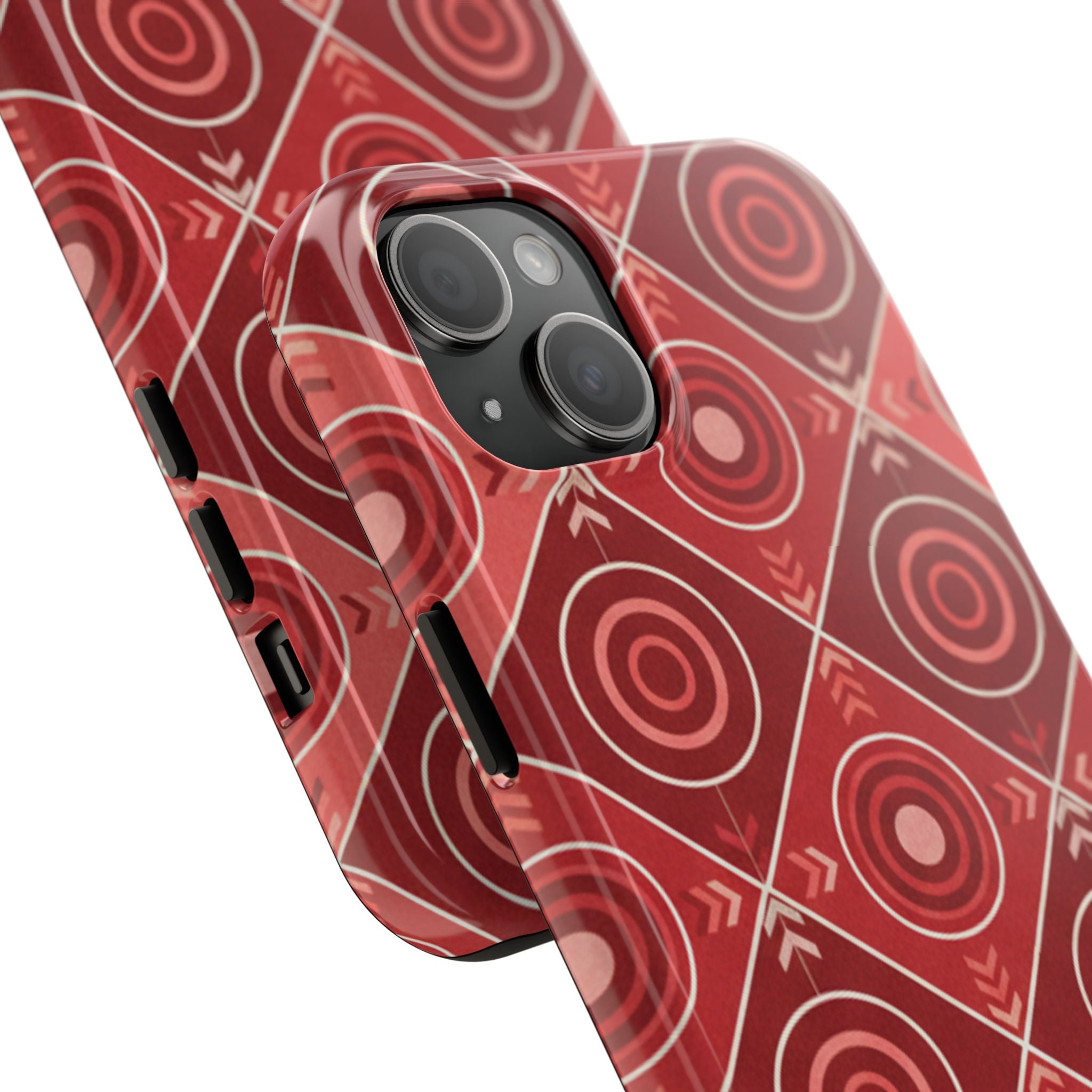 Red Geometric Target Pattern Tough Phone Case — Protective Abstract Retro Design