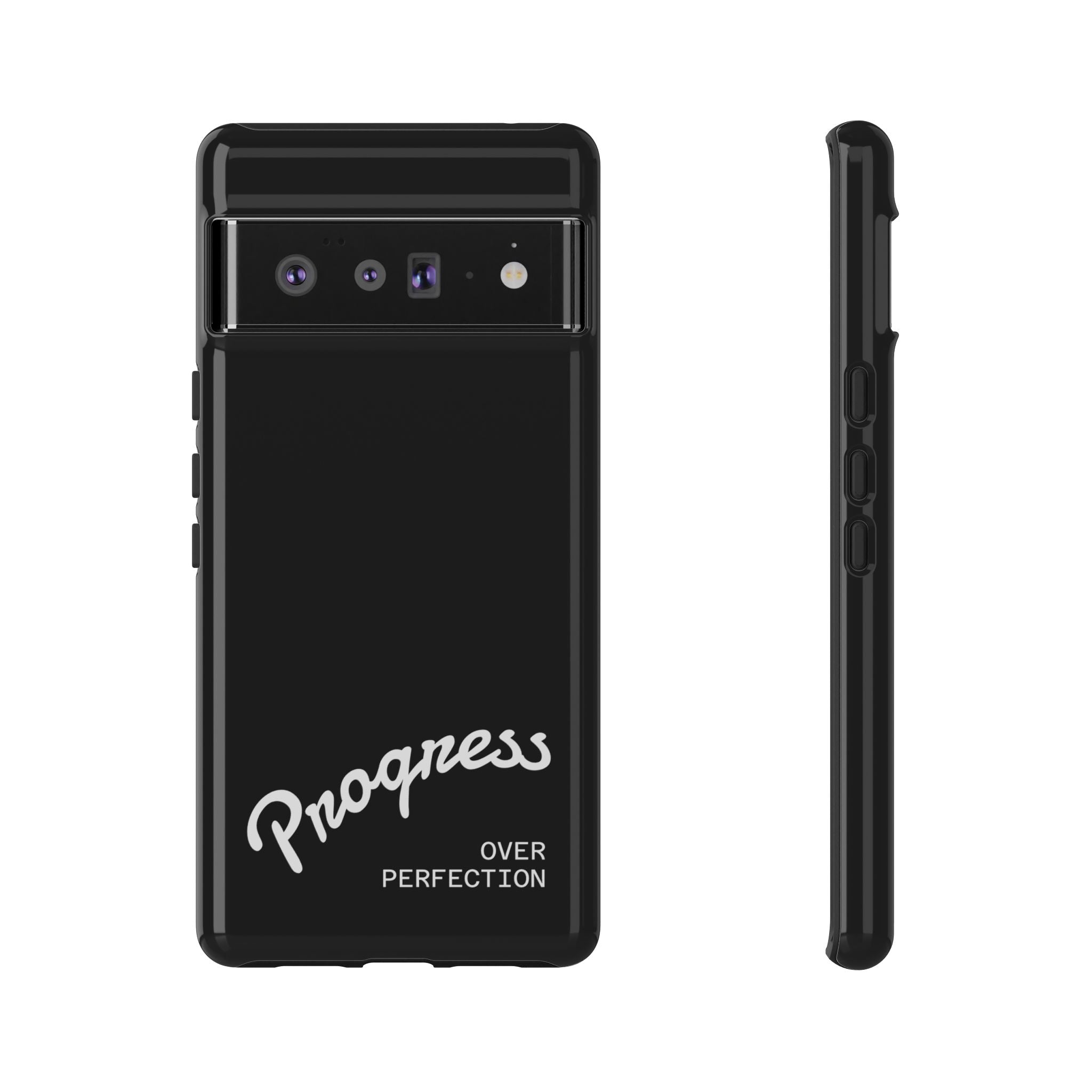 Phone Case - "Progress Over Perfection" Glossy Black Protective Cover