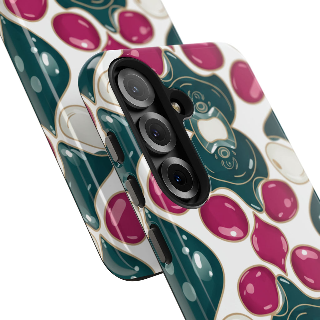 Floral Jewel Pattern Tough Phone Case — Teal & Fuchsia Protective Cover
