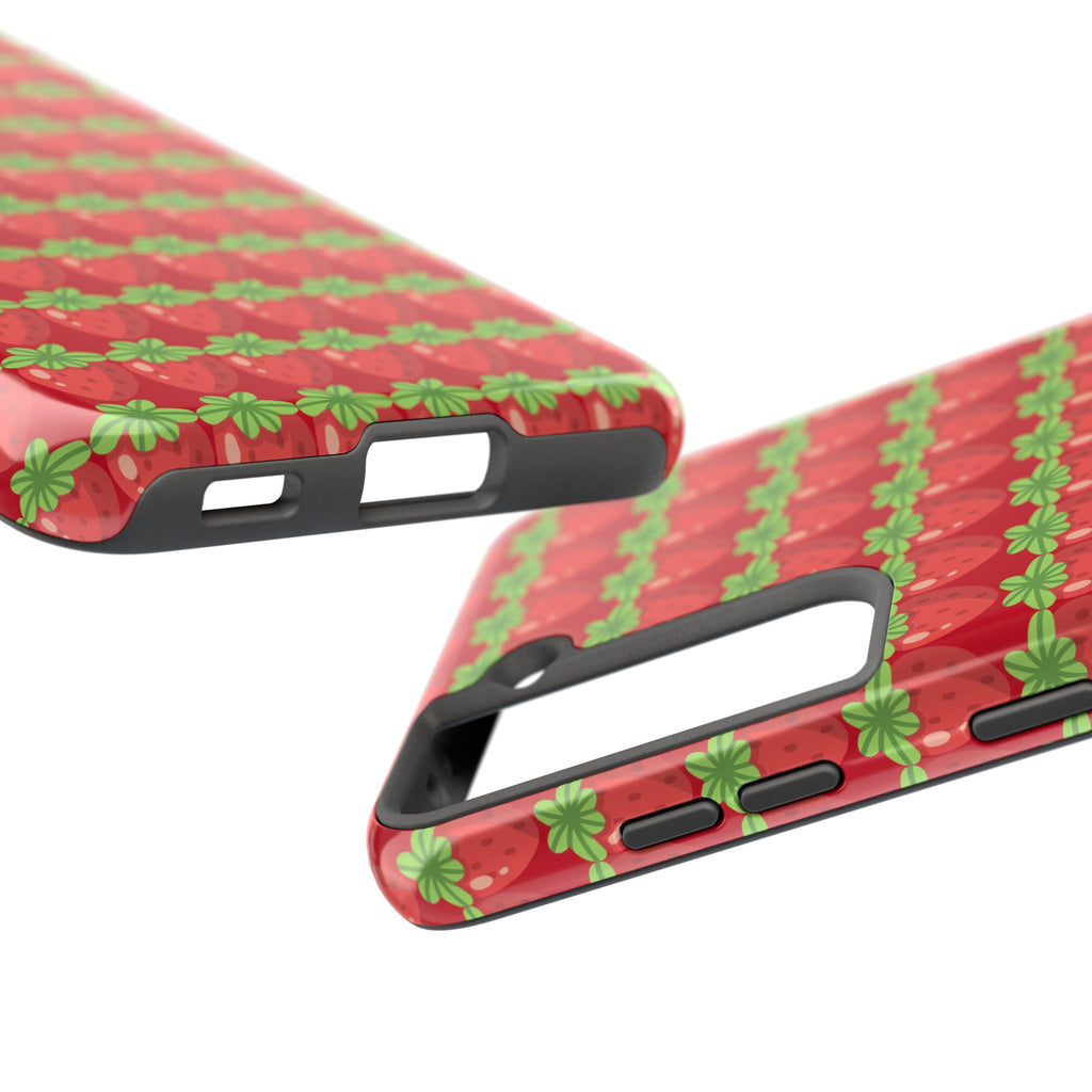 Strawberry Pattern Tough Phone Case — Cute Red Fruit Protective Cover