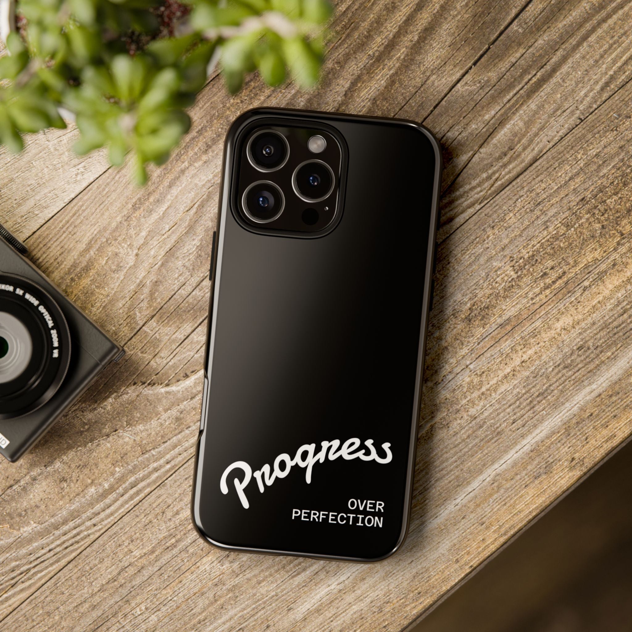 Phone Case - "Progress Over Perfection" Glossy Black Protective Cover