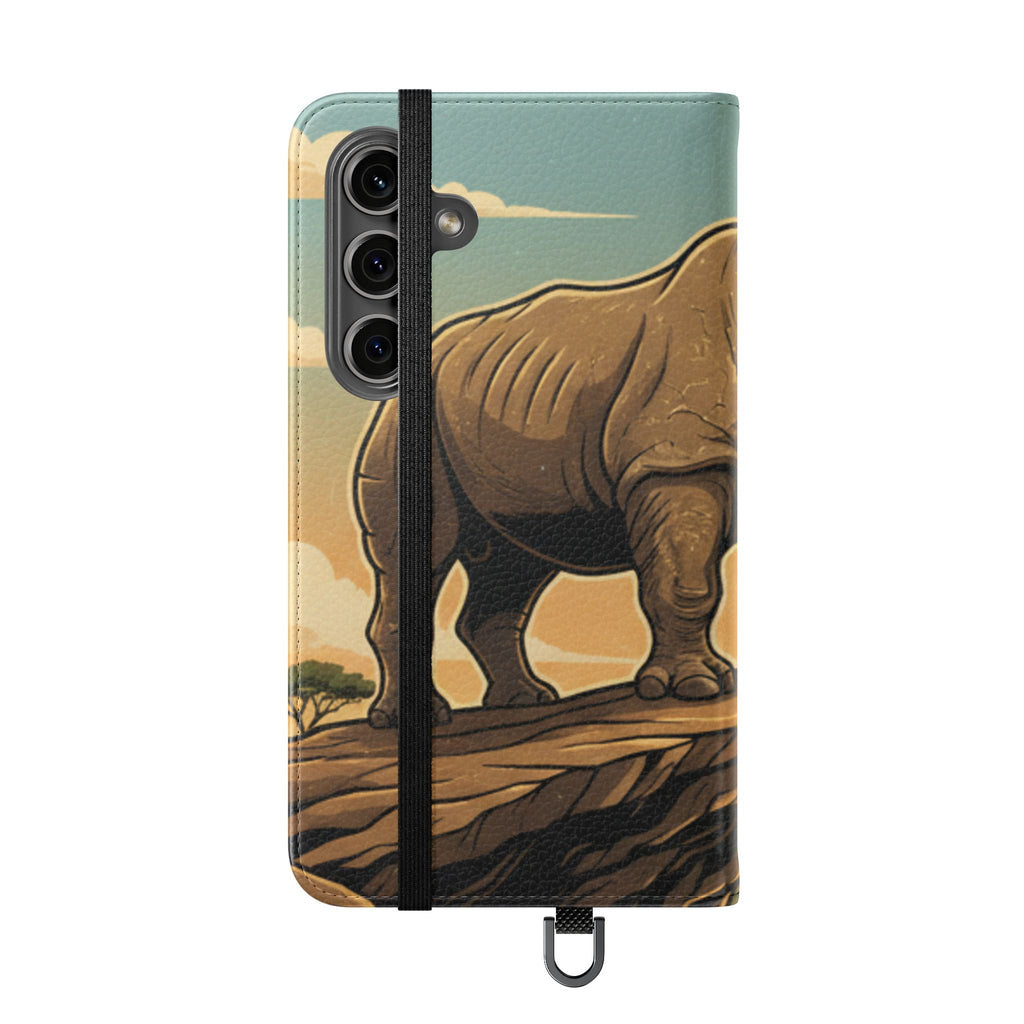 Rhino Sunset Flip Phone Case – Safari Wildlife Wallet Case